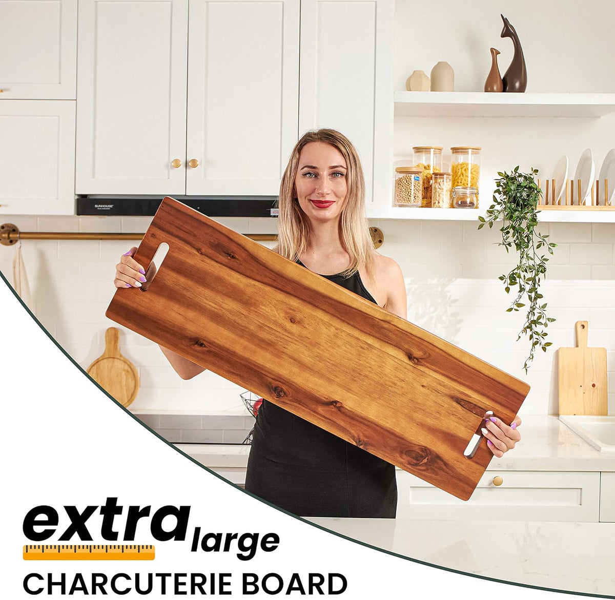 36" Large Acacia Wood Charcuterie Board with Handles - Extra Long Wooden Serving Cheese Boards