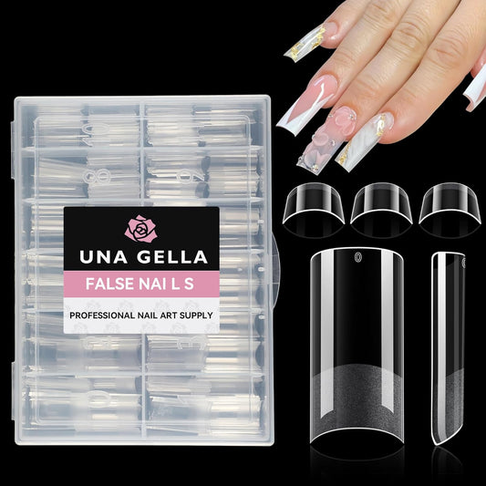 UNA GELLA No C Curve Medium Square Nail Tips 216 Pcs Pre-file Half Cover Straight Square Gel Nail
