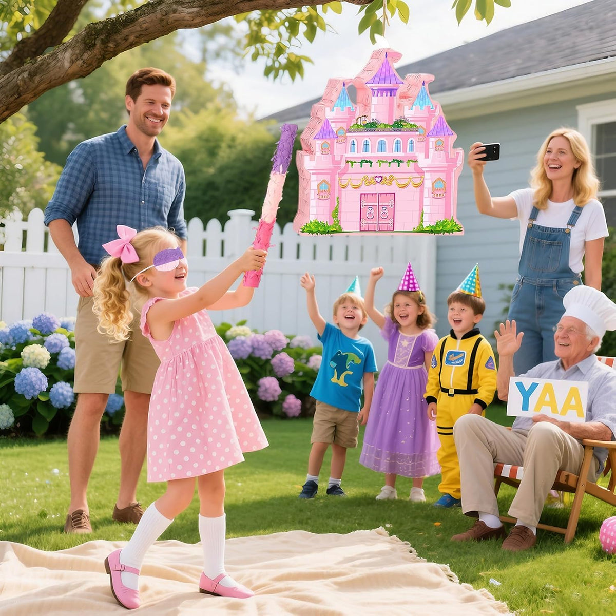 Princess Castle Pinata for Girl Birthday Party Supplies Pink Decorations Fairy Cardboard Castle