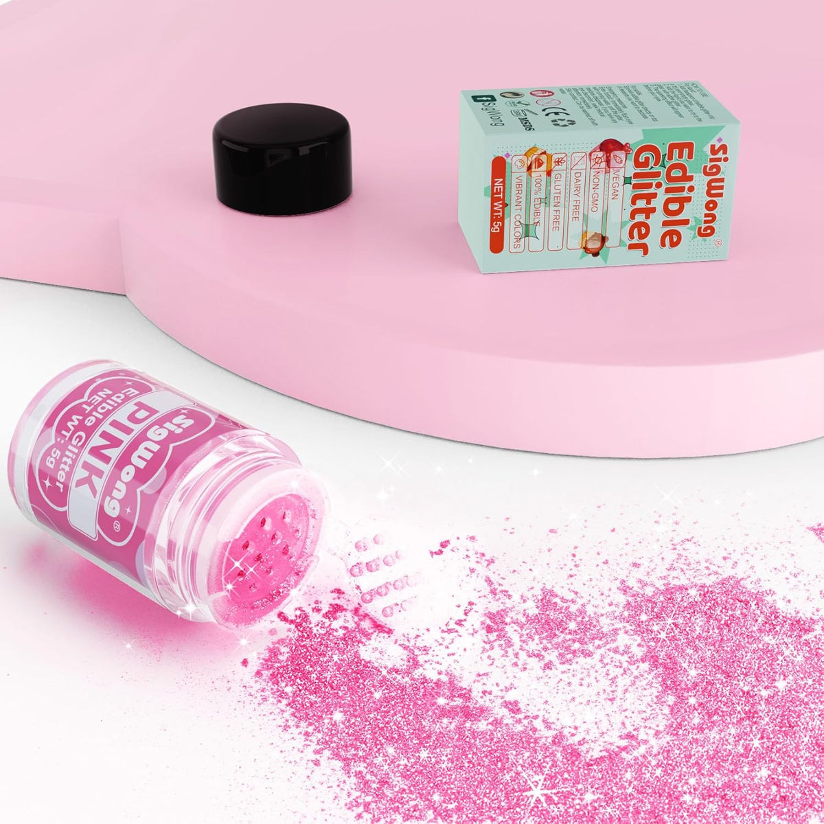 Pink Edible Glitter - 5g Food Grade Cake Decorating Shimmering Glitter, Edible Sprinkle Luster Dust