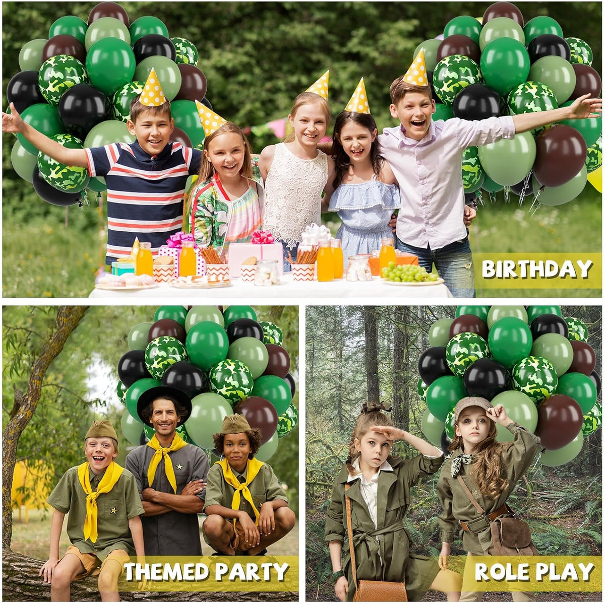 Paready Camo Balloons, 50 Pcs Green and Brown Balloons, Camouflage Army Balloon, 12 Inch Dark Sage