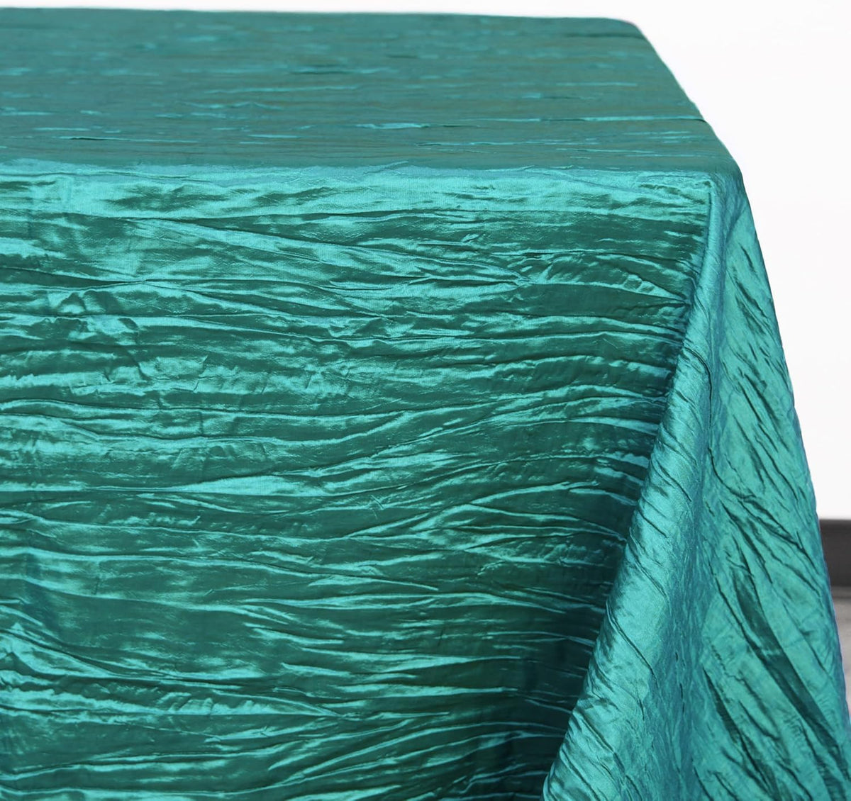 YOUR CHAIR COVERS - 90 x 132 inch Rectangular Crinkle Taffeta Tablecloth - Teal, Rectangle Table