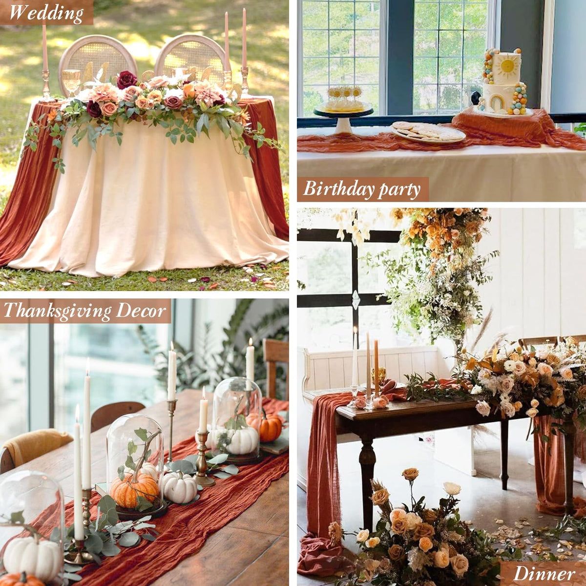 12 Pack Fall Table Runner Terracotta Cheesecloth Table Runner 35x120 Inch Rust Gauze Burnt Orange