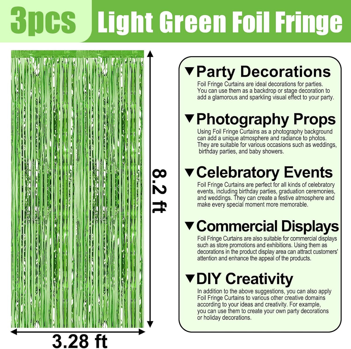 3 Pack Light Purple Foil Fringe Curtain Backdrop, 3.28Ft x 8.2Ft Metallic Tinsel Foil Fringe