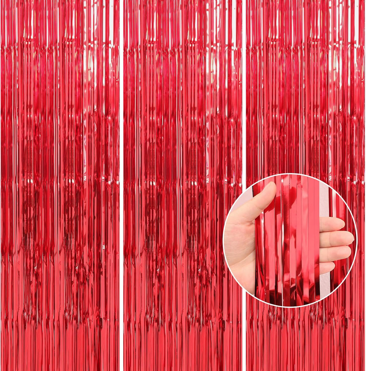 Crosize 2 Pack 3.3 x 9.9 ft Red Foil Fringe Curtains Party Decorations, Red Tinsel Curtain Backdrop