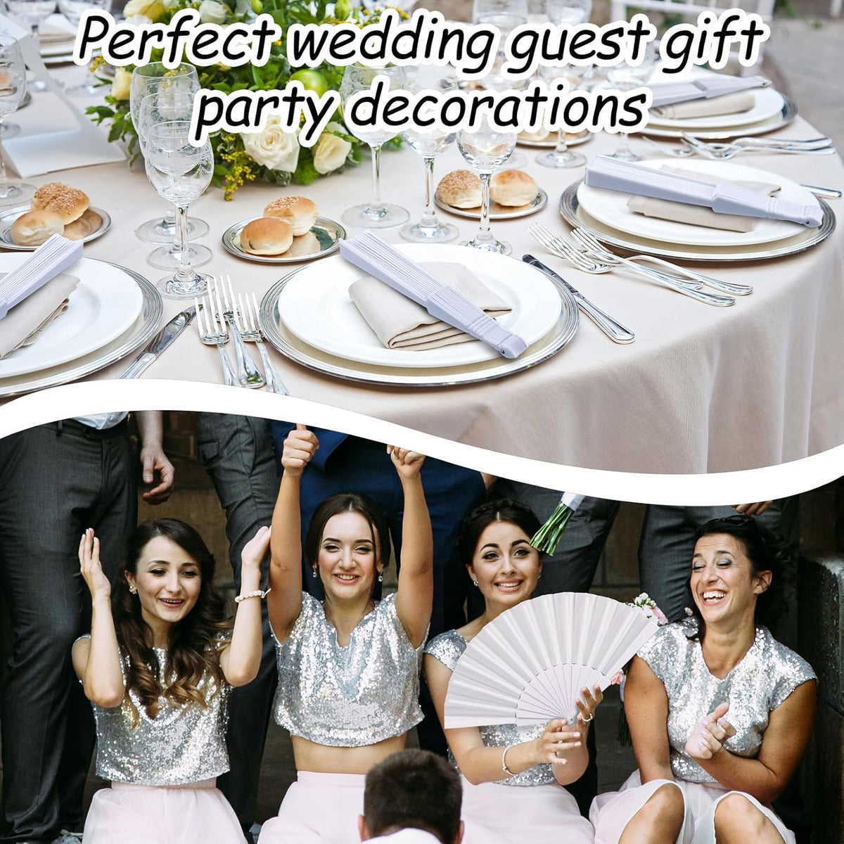 Wenqik 80 Pcs Wedding Folding Hand Fans Bulk Silk Fabric Chinese Handheld Foldable Clack Fans with