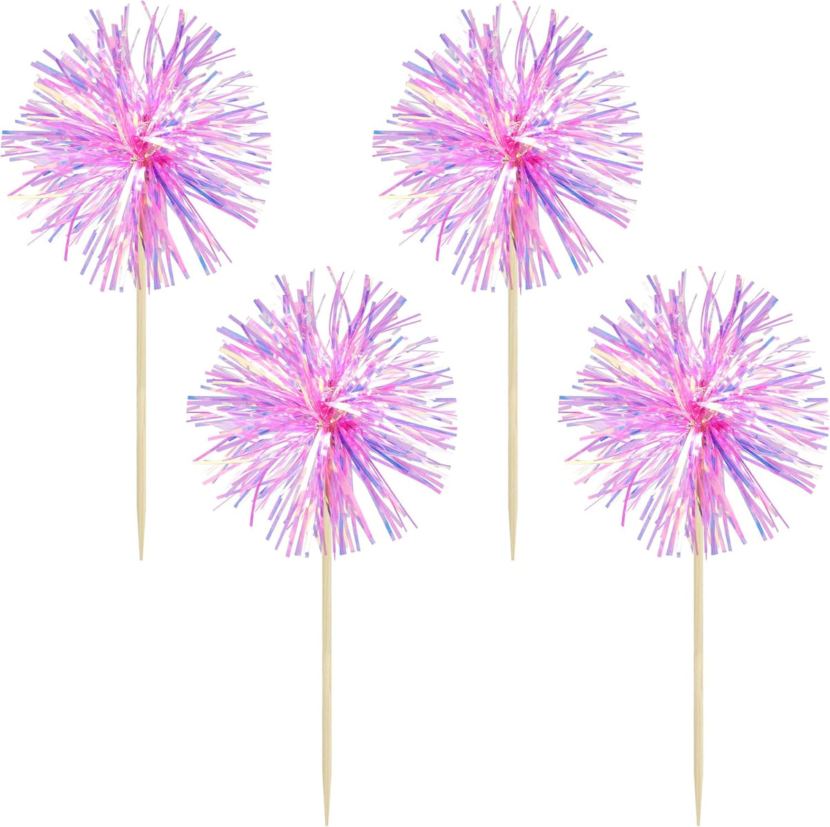 Gyufise 30Pcs Foil Firework Cupcake Toppers Sparkle Tinsel Cake Toppers Tinsel Drink Cake