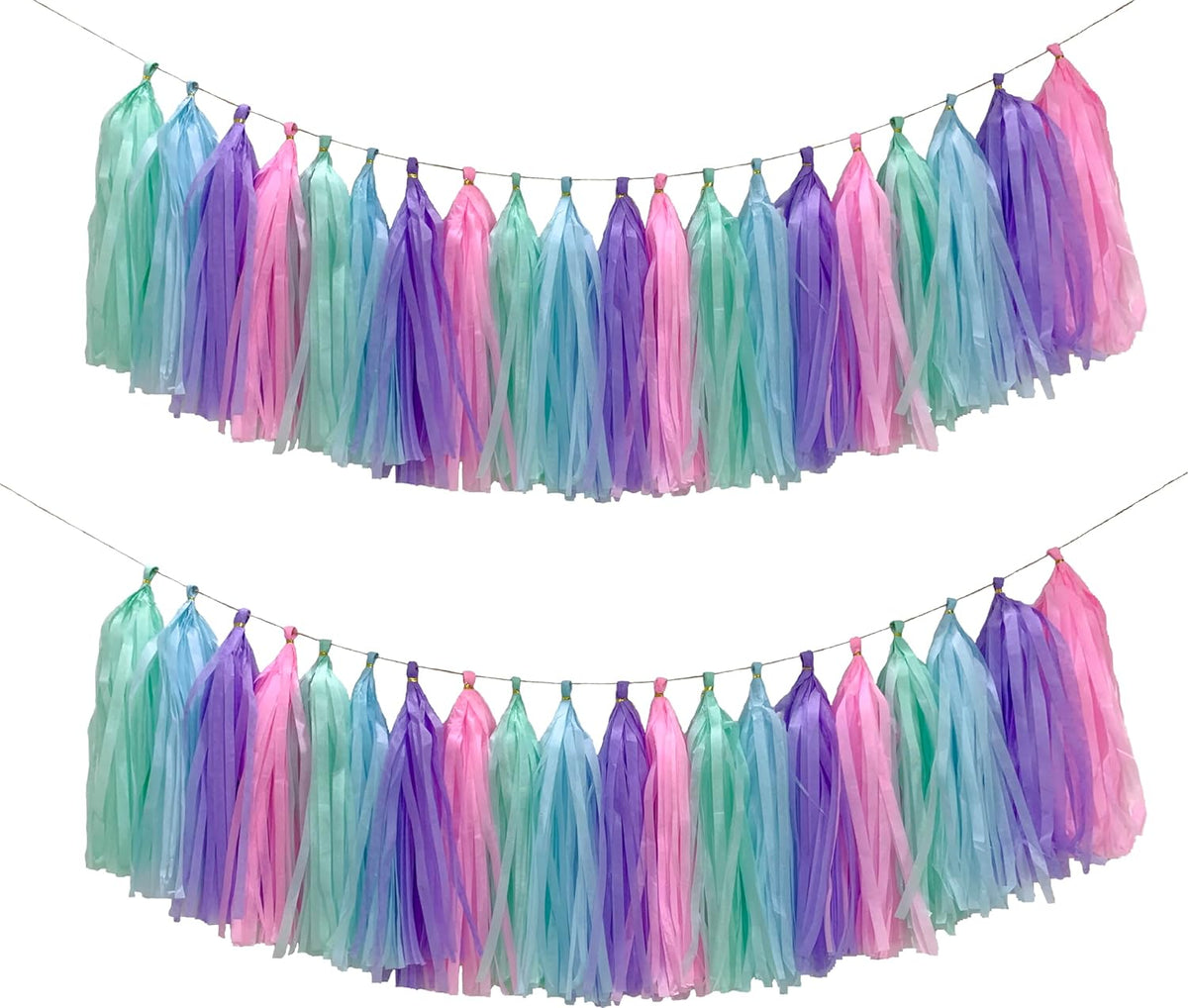 Blue Purple Mint Green Pink Tissue Paper Tassel Garland,Tissue Tassel Banner for Party
