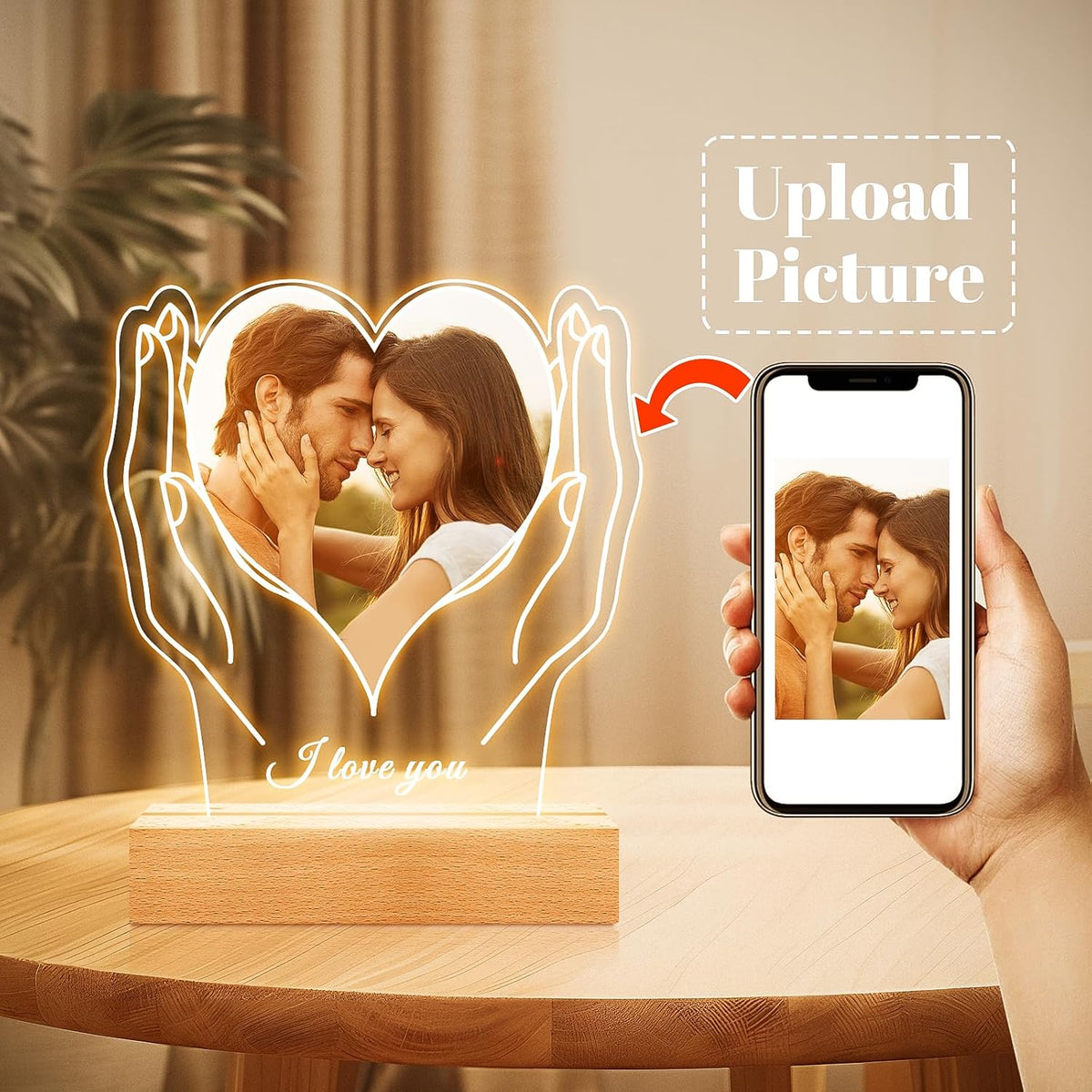 Personalized Picture Frame with Photo, Customized Photo Frame with Night Light, Custom Picture