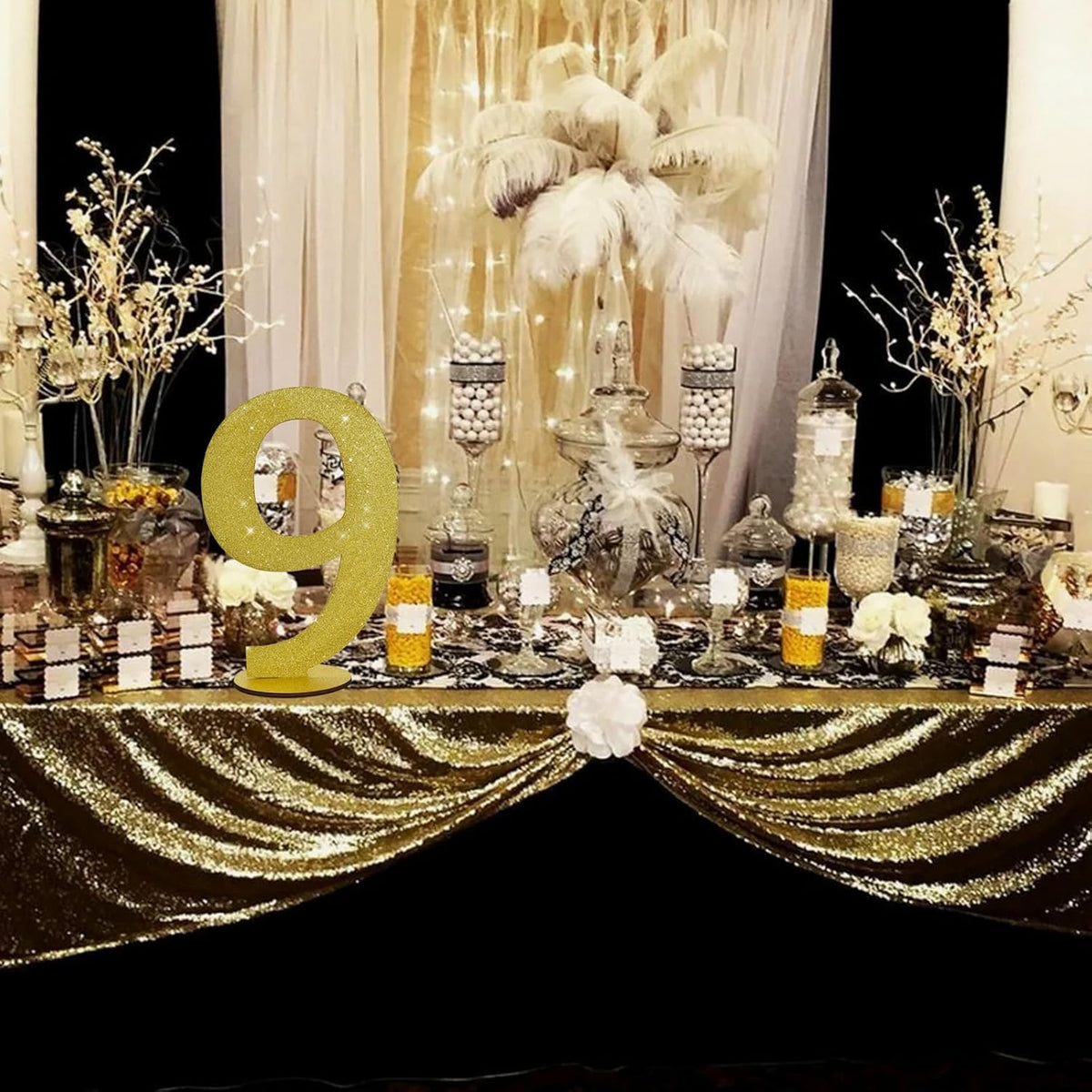 TONIFUL 11.8 Inch Gold Glitter Numbers Table Centerpieces 0-9 Birthday Party Decorations,Shining