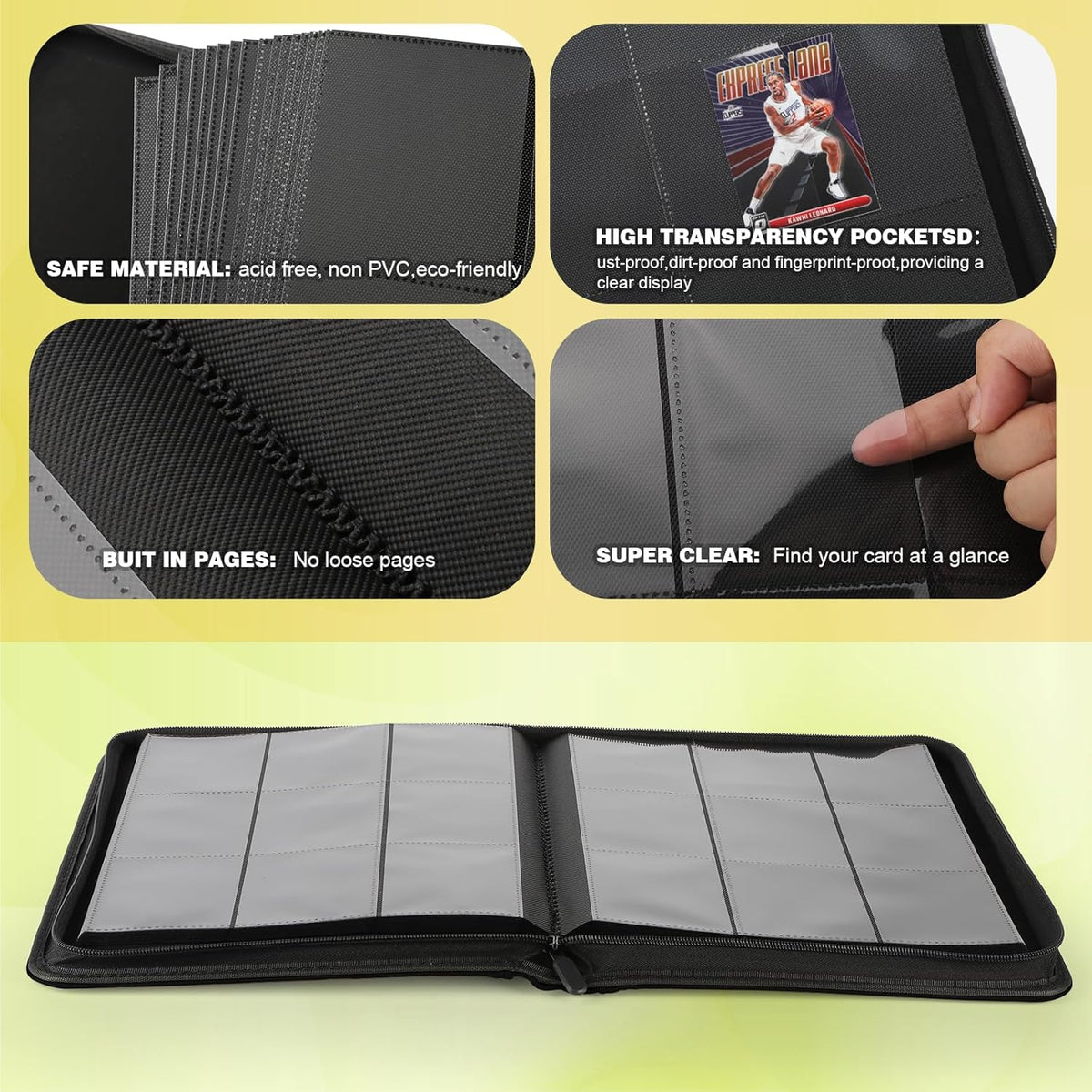 Trading Card Binder, Card Binder 9 Pocket for Trading Cards, Holds 540 Cards, Zippered Premium Card