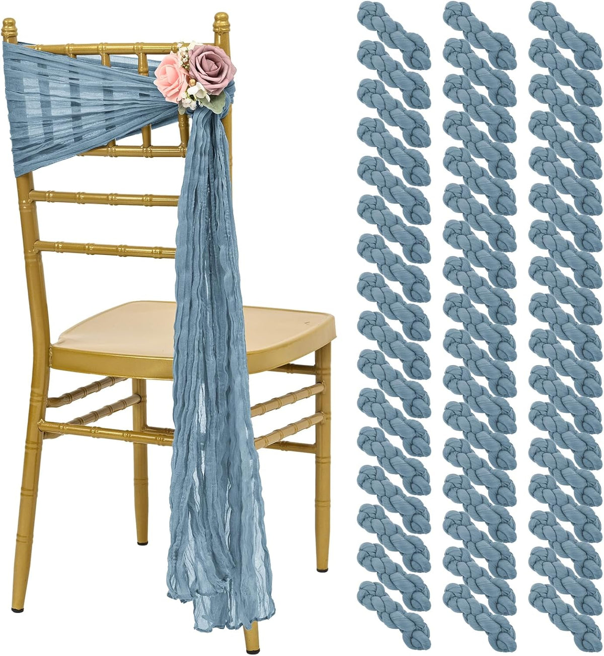 50 PCS Cheesecloth Chair Sashes, Bows Designed ChairSashes, 15.7x108 inch Chair Sashes for Aisle