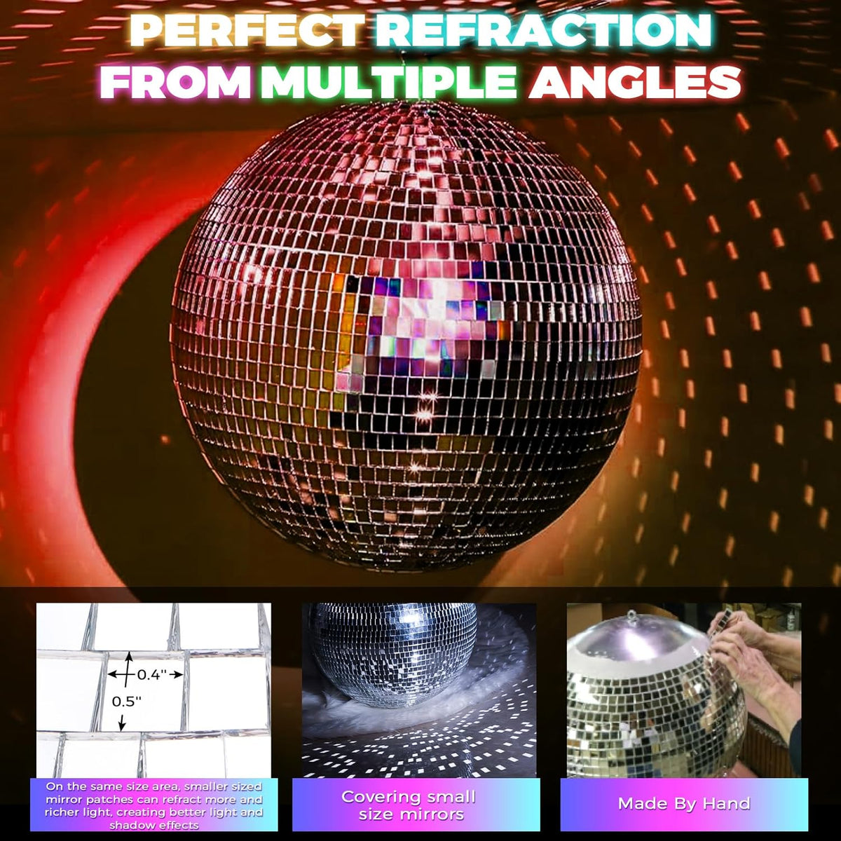 16inch Large Mirror Disco Ball - Hanging Big Disco Ball for Party Decorations, DJ Clubs, Weddings