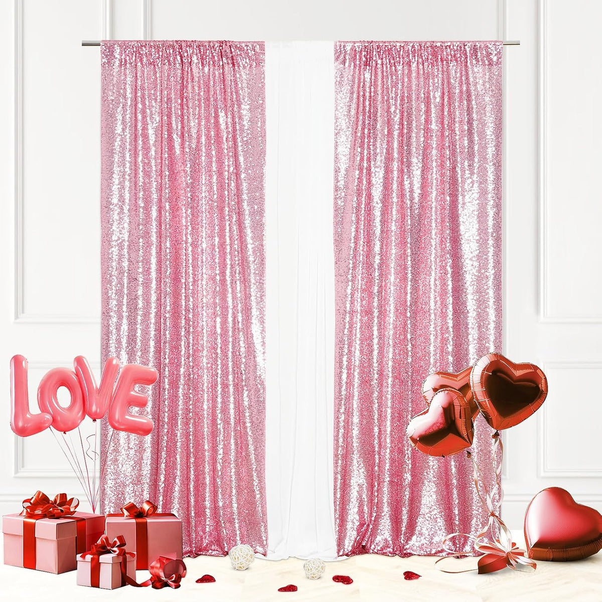 Eternal Beauty Sequin Backdrop Curtains, 2x8 Ft-2 Panels Fuchsia Pink Back Drop for Shimmer