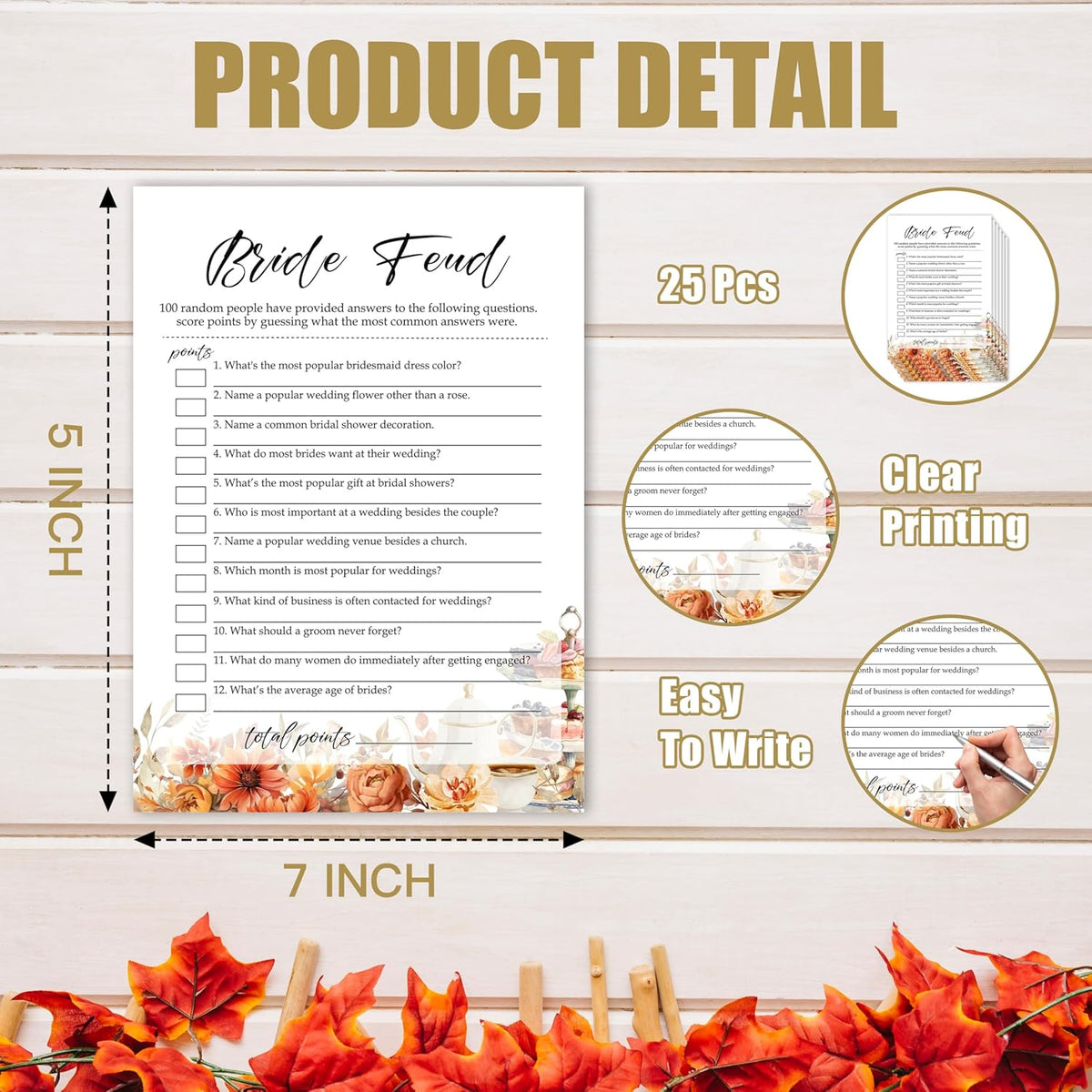 Fall Bridal Shower Games Cards, Bride Feud Wedding Bachelorette Party Games, Fall in Love Bridal