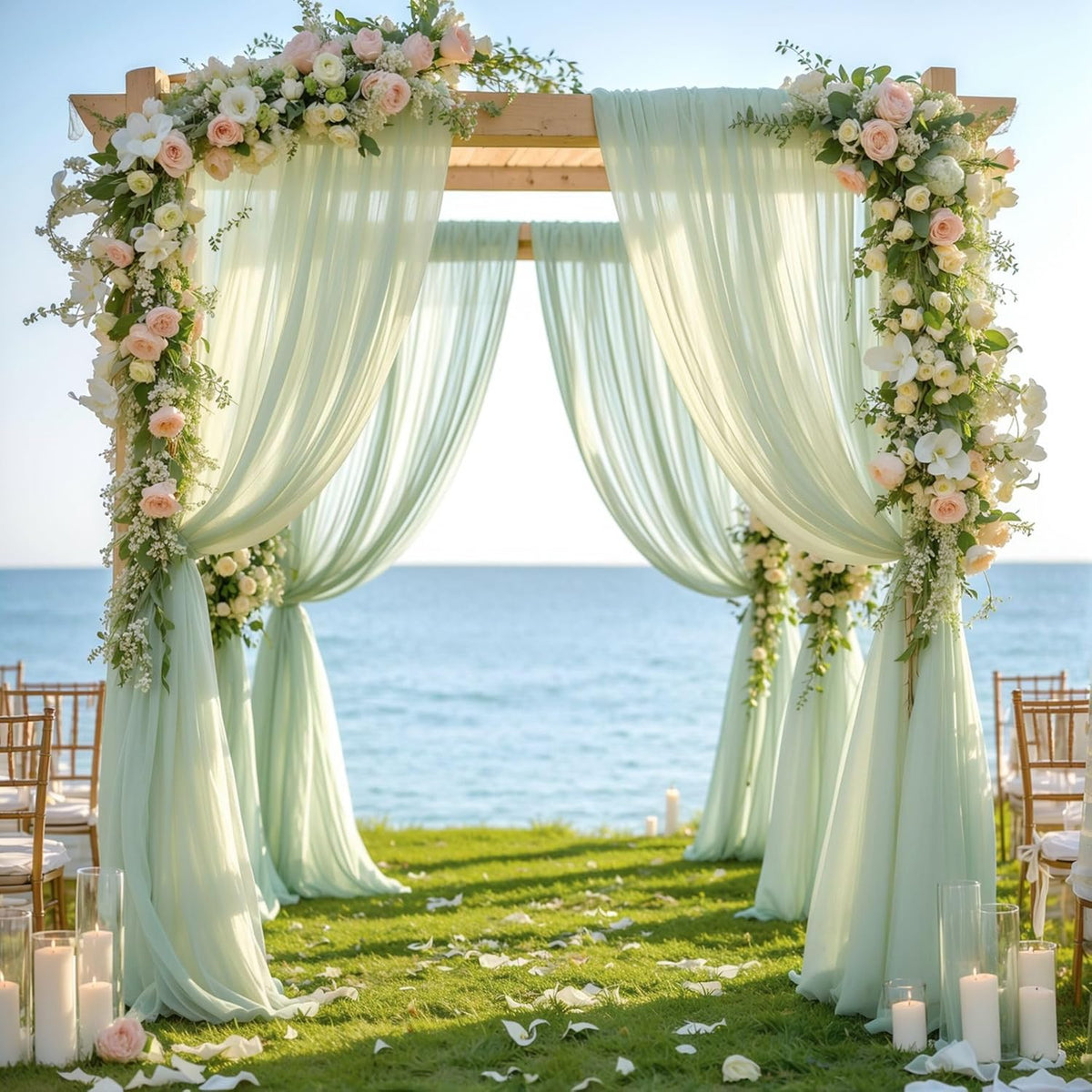 Wedding Arch Draping Fabric 2 Panels 19FT Sage Green Arch Drapes Sheer Backdrop Curtain for Wedding