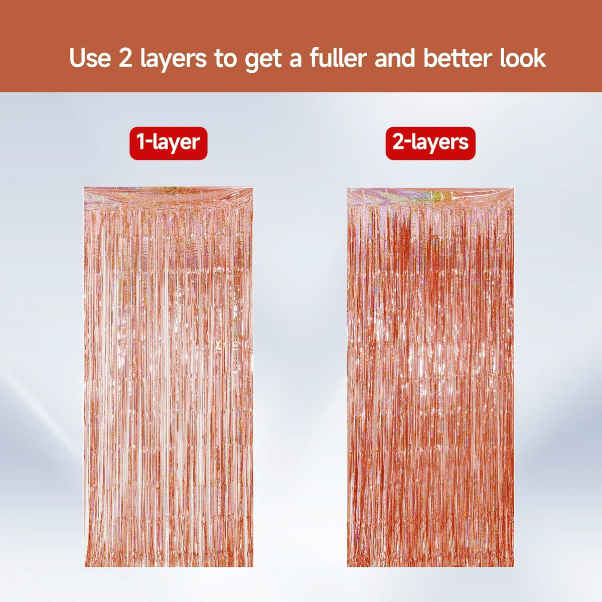 QRabbit 4 Pack Foil Fringe Backdrop Curtains, Rose Gold Party Streamers Photo Booth Props for