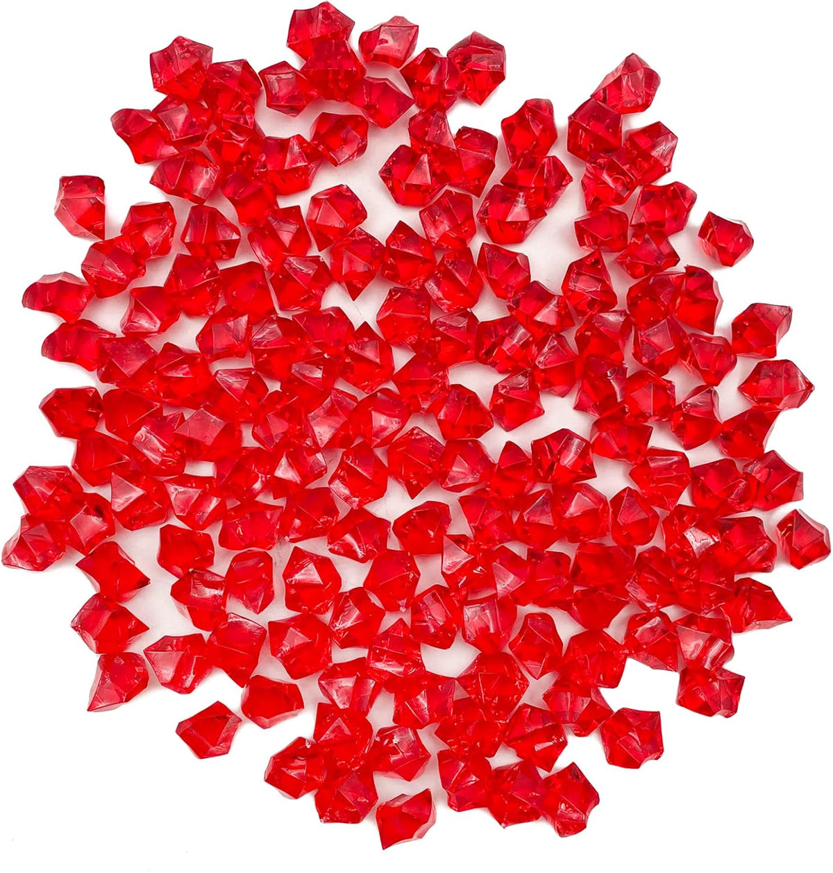 Vase Fillers,150 pcs 16 * 22 mm Red Fake Crushed Ice Cubes, Red Plastic Artificial Acrylic Rocks