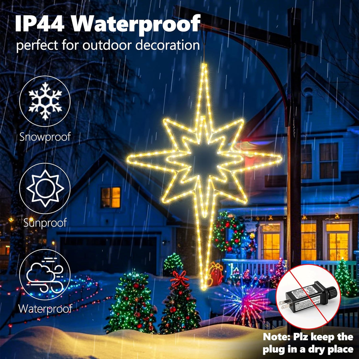 Christmas 45'' Bethlehem Star Lights Decoration - 141LED Outdoor Waterproof Christmas LED North