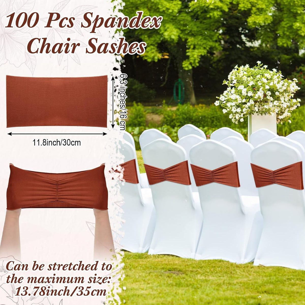 Moukeren 100 Pcs Spandex Chair Sashes Bows Bands Slider Sashes for Chair Covers Elastic Bands Ties