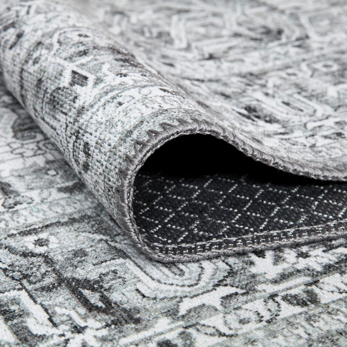 Bloom Rugs Washable Non-Slip 7 ft Runner - Gray/Charcoal Traditional Medallion Runner for Entryway