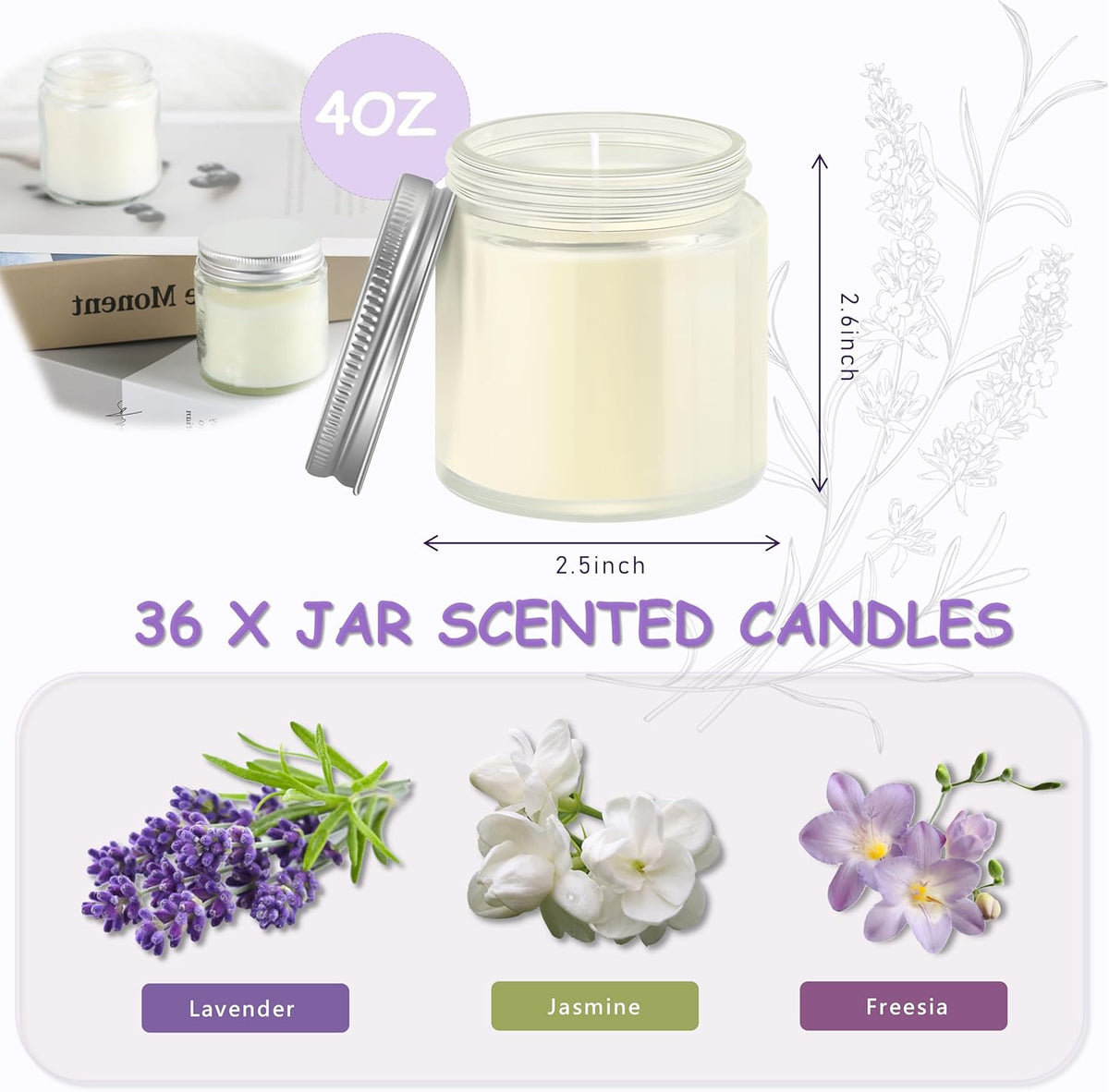 ACITHGL 36 Pcs 4oz Mini Mason Jar Candles Small Scented Candles Bulk Aromatherapy Ideal Souvenir