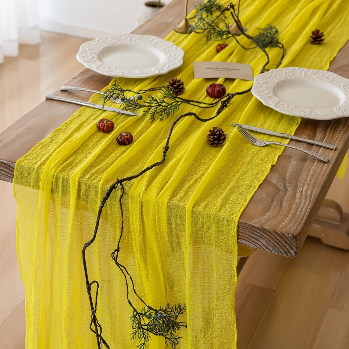 Yellow Table Runner Rustic Gauze Cheesecloth Table Runner 120 Inch 10 FT for Wedding Baby Shower