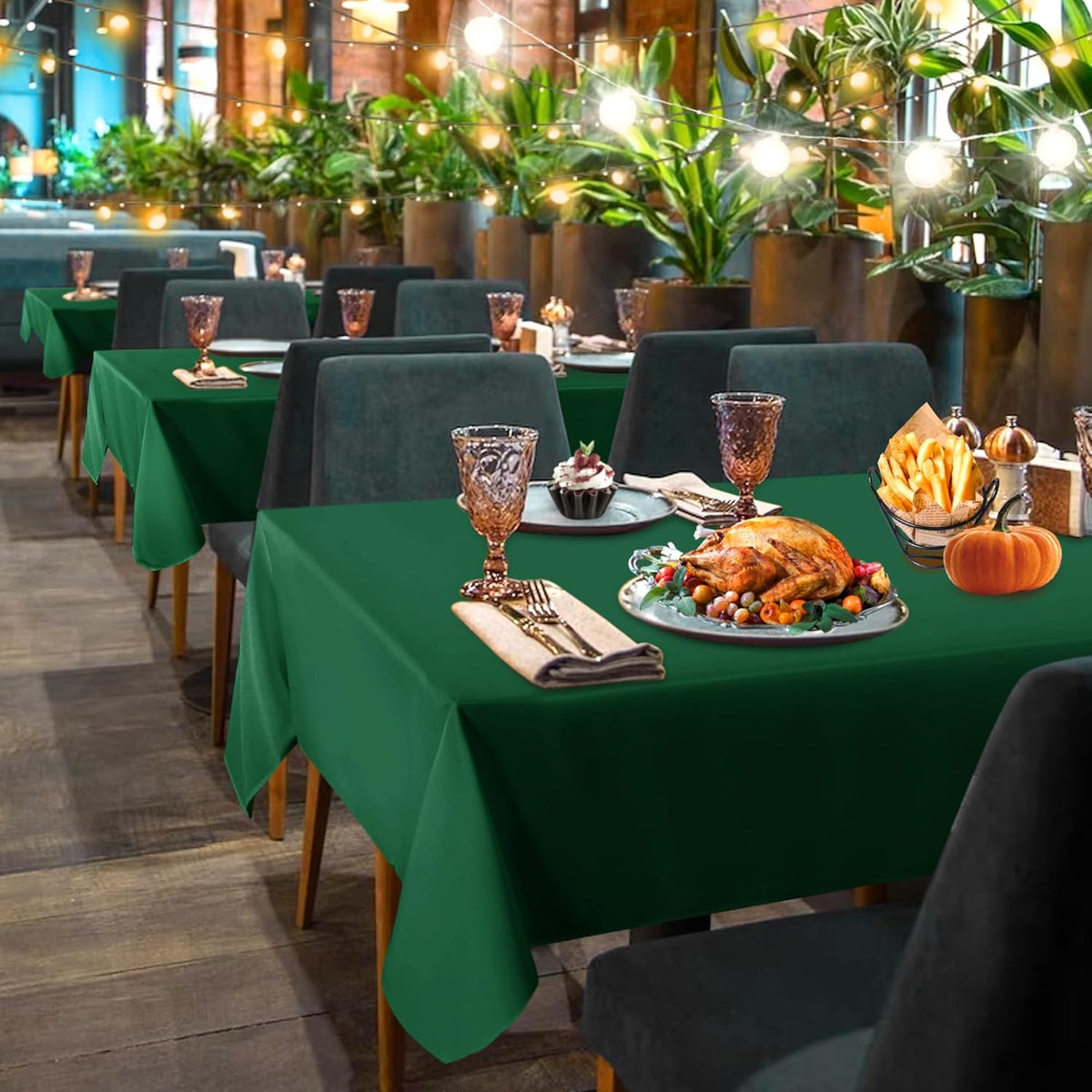 sancua 2 Pack Hunter Green Tablecloth 60 x 102 Inch, Rectangle 6 Feet Table Cloth - Stain and