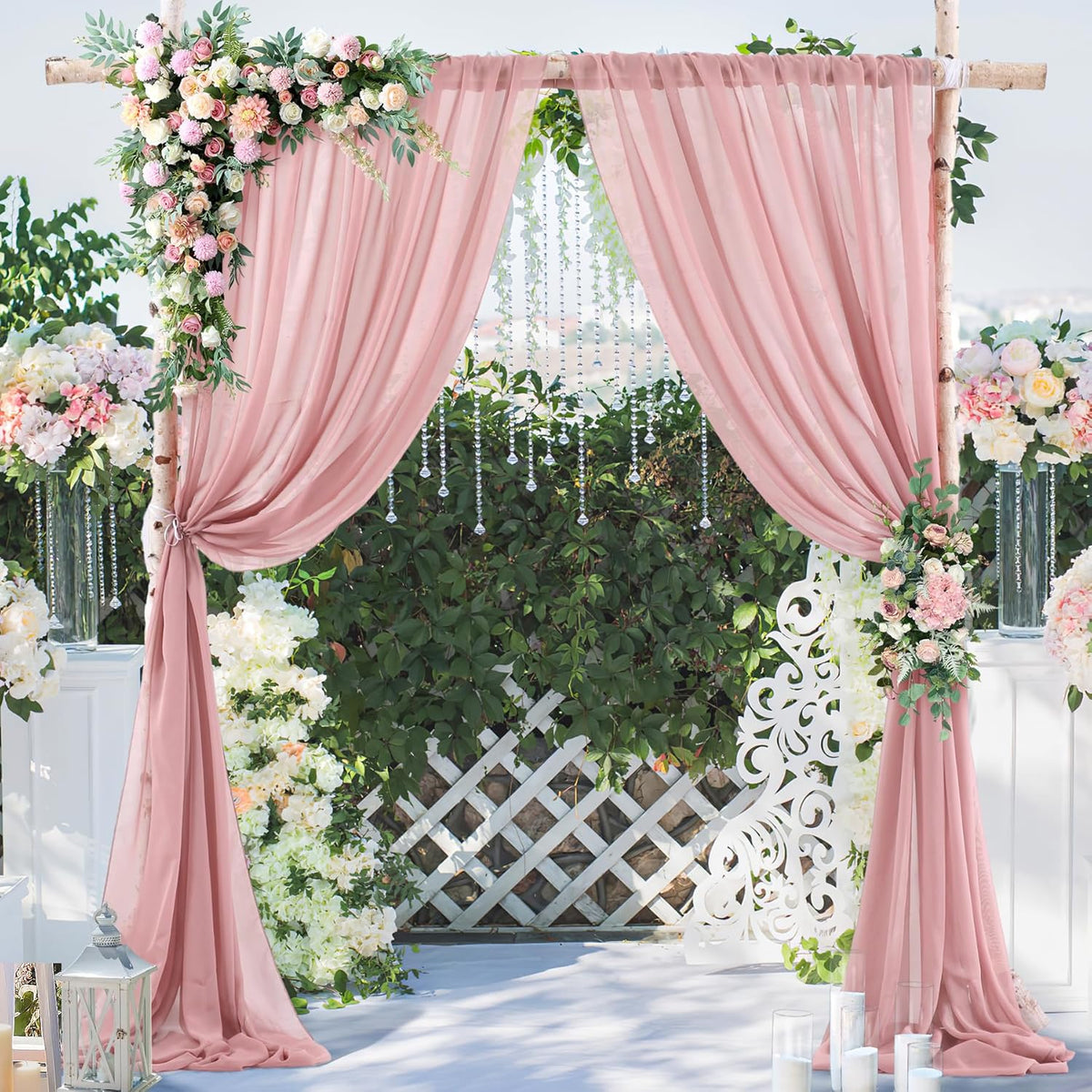 PARTISKY 10x7ft Dusty Rose Chiffon Backdrop Curtains, Wrinkle-Free Sheer Fabric Photo Drapes for