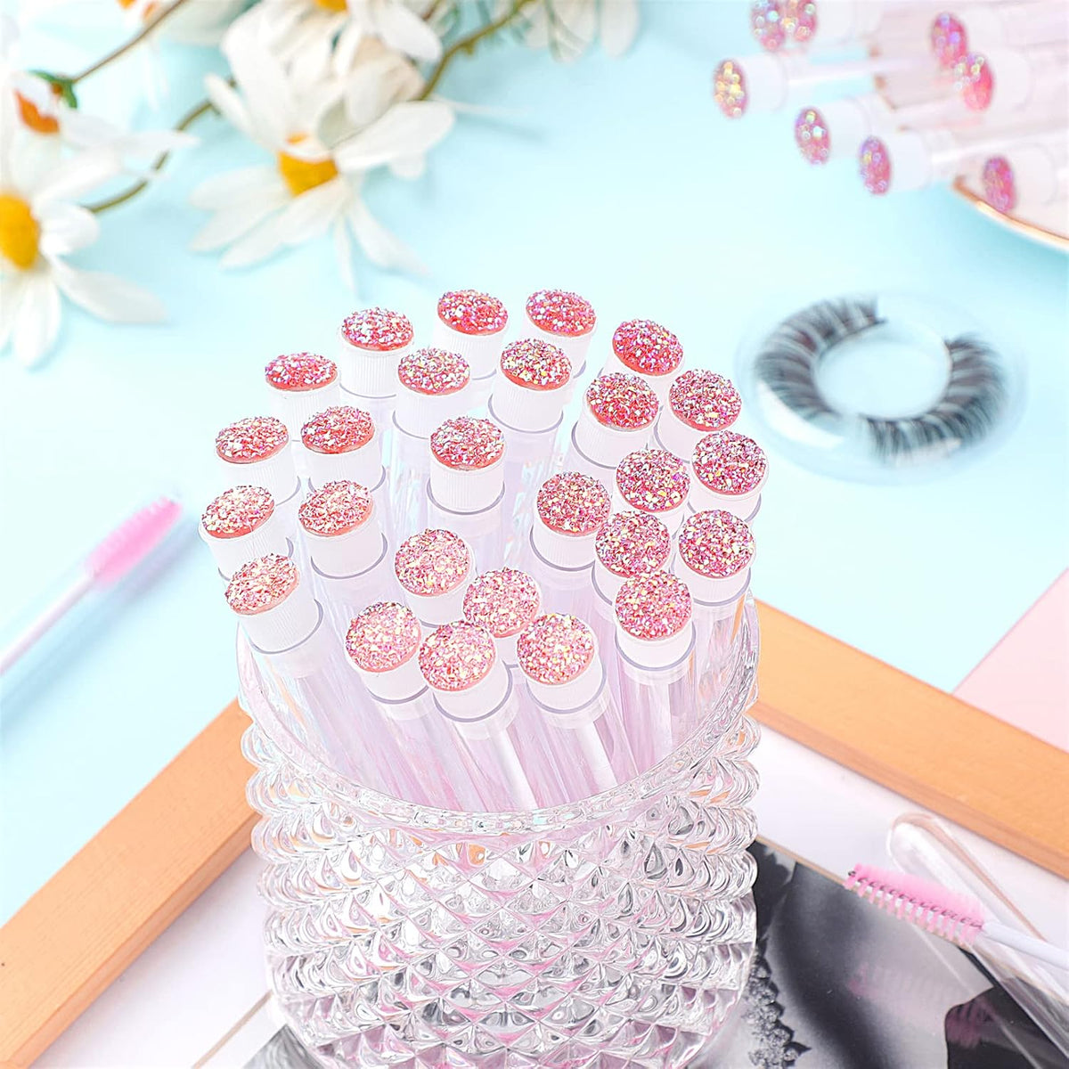 50pcs Eyelash brush Lash Wand Makeup tool Eyelash Extension supplies Cleaning brush Diamond Mascara