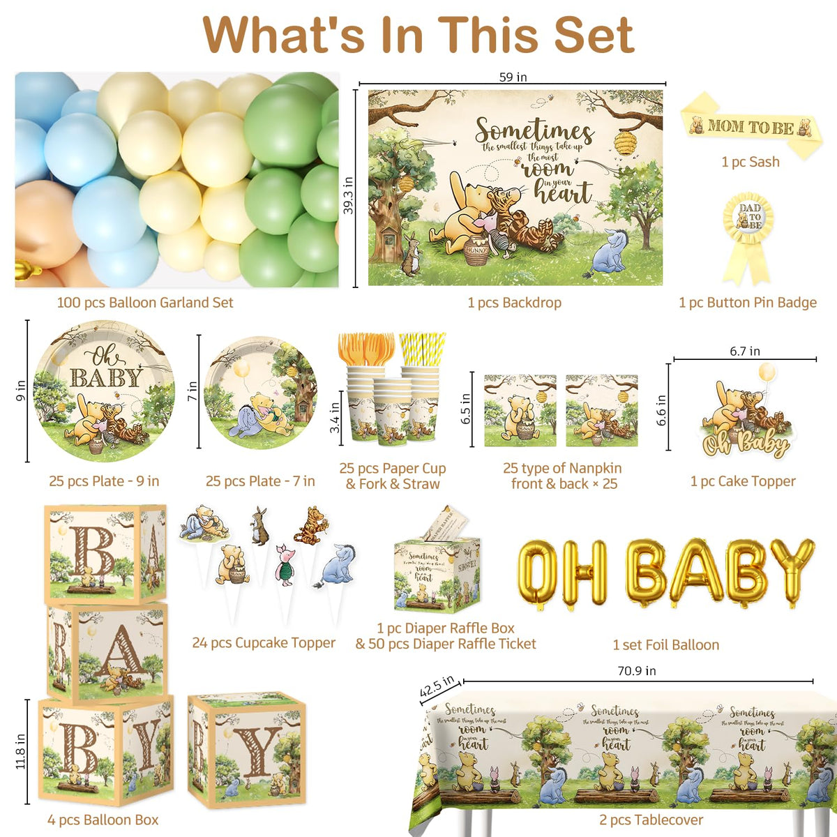 Wellspar 336PCS Bear Baby Shower Decorations Neutral Party Set 25 Guests