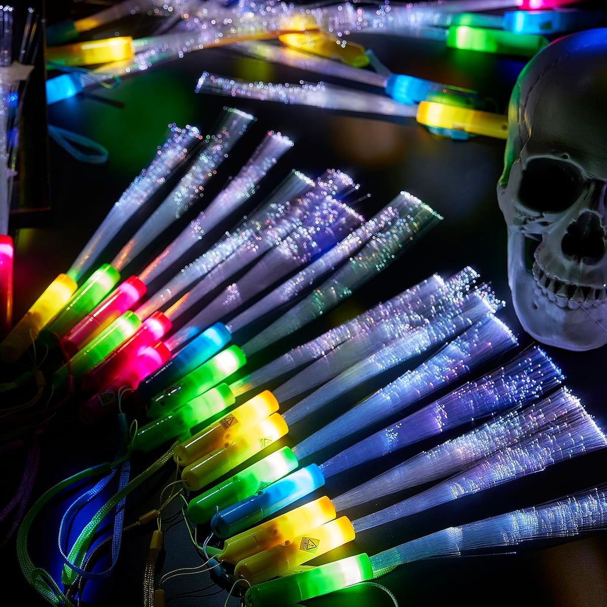 Lewtemi 60 Pack Fiber Optic Wand Glow Wand LED Light Up Wand Bulk with 3 Flashing Models Flashing