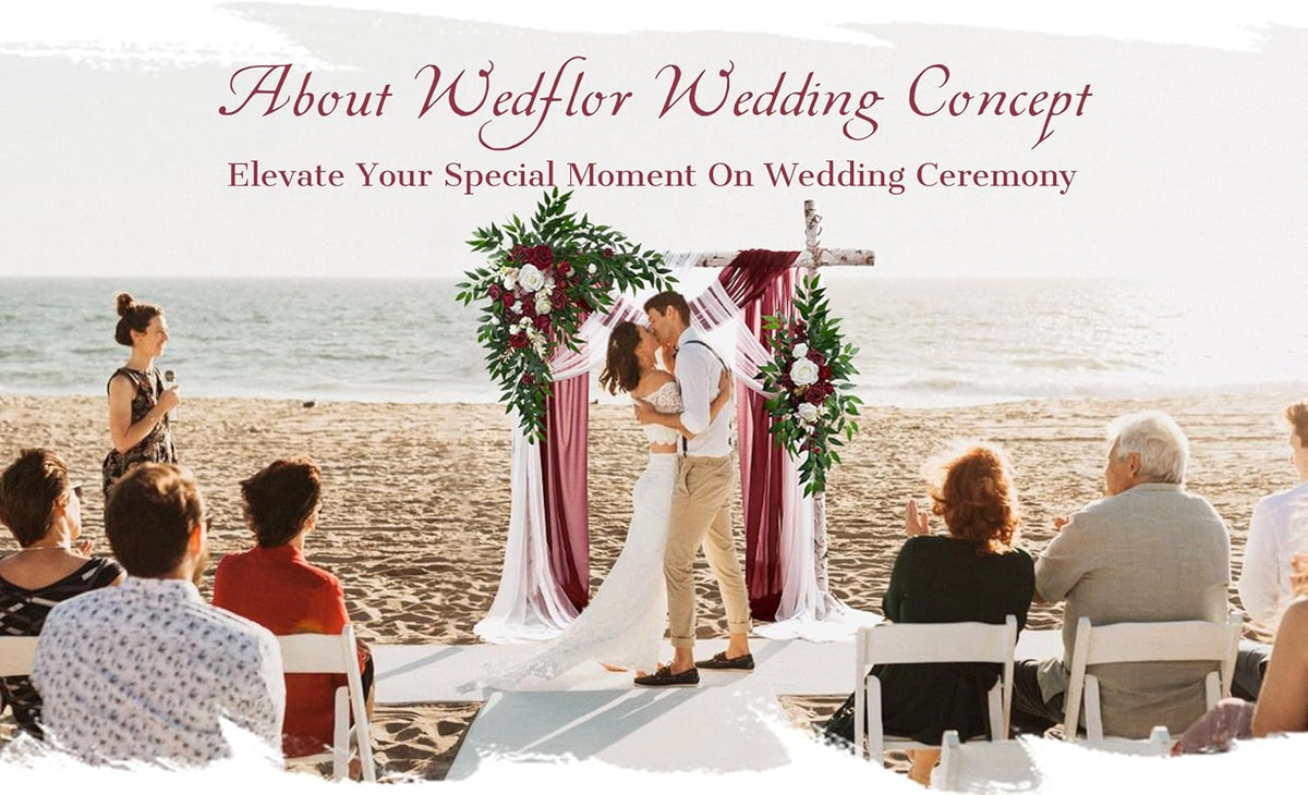 Wedding Arch Flowers with Drapes Kit (Pack of 4) - 2pcs Artificial Christmas Marsala Deluxe Swag