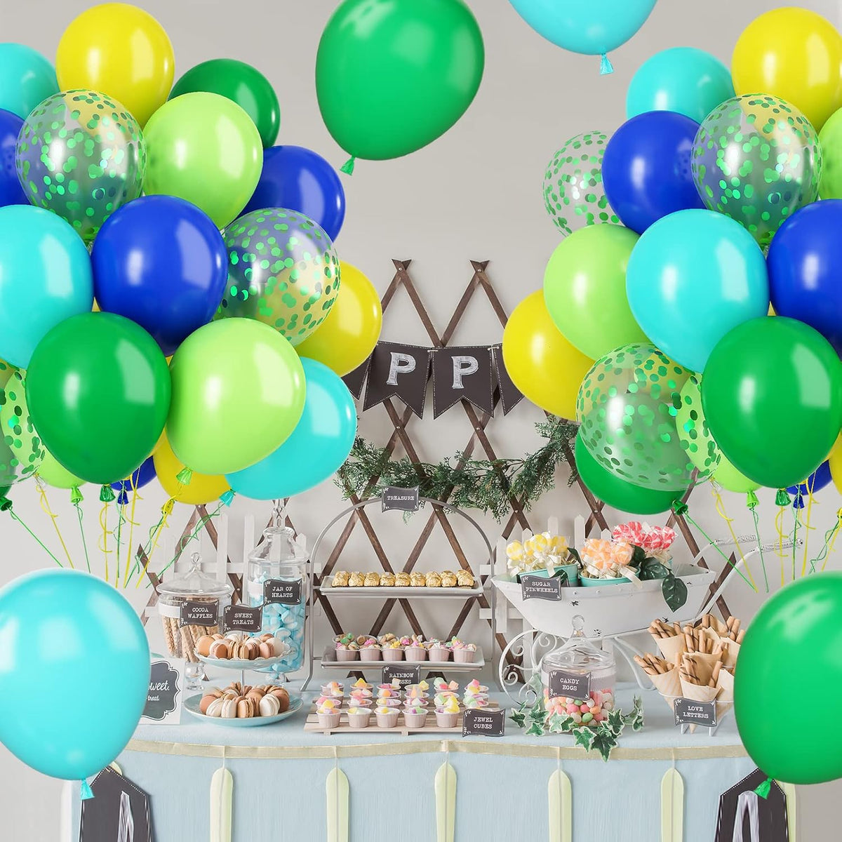Paready Green and Blue Balloons, 60 Pcs 12 Inch Navy Teal Blue Dark Green Latex Balloons, Teal