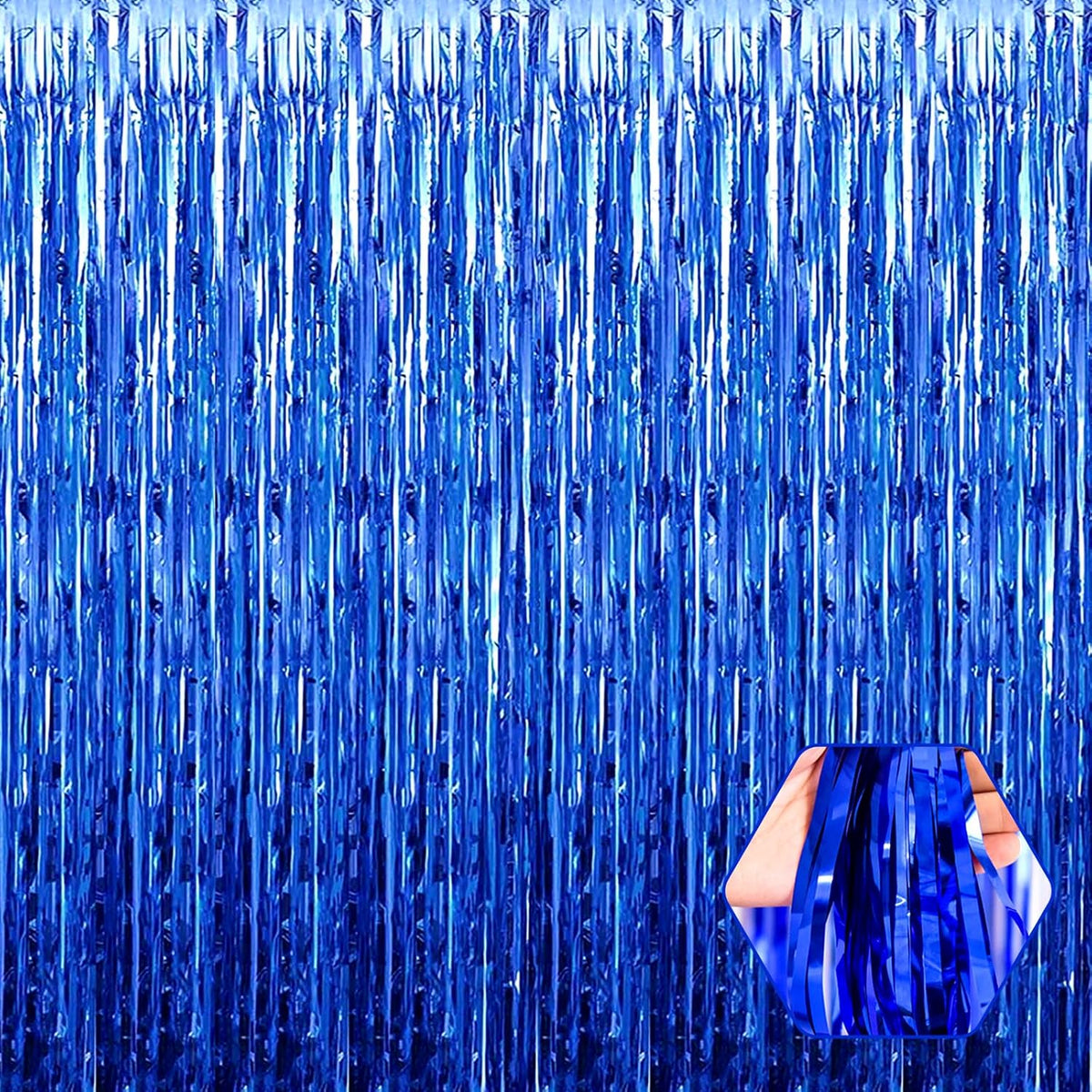 3 Pack Blue Foil Fringe Curtain Backdrop, 3.28Ft x 8.2Ft Metallic Tinsel Foil Fringe Streamer