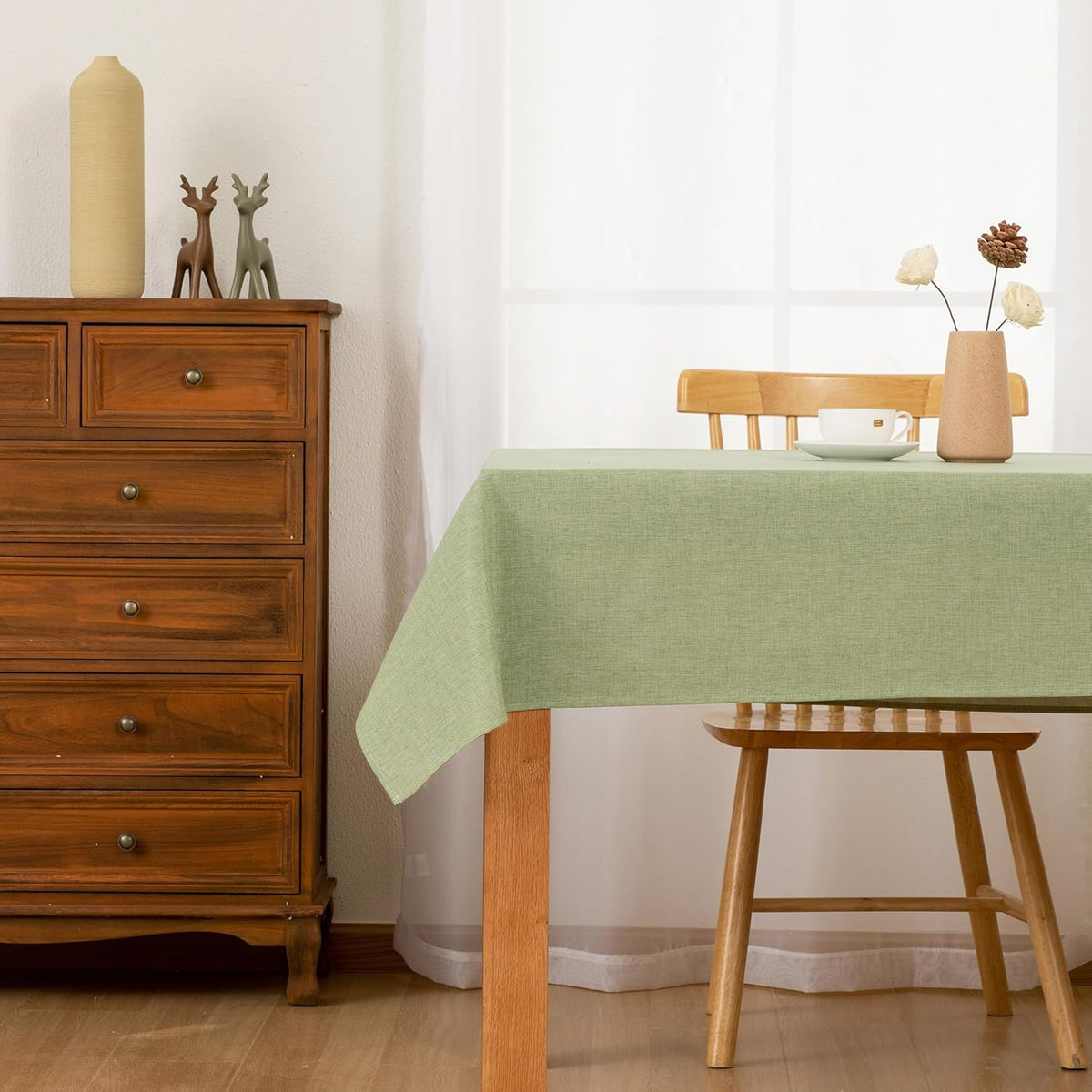 Hiasan Faux Linen Rectangle Tablecloth - Wrinkle and Stain Resistant Washable Table Cloth for