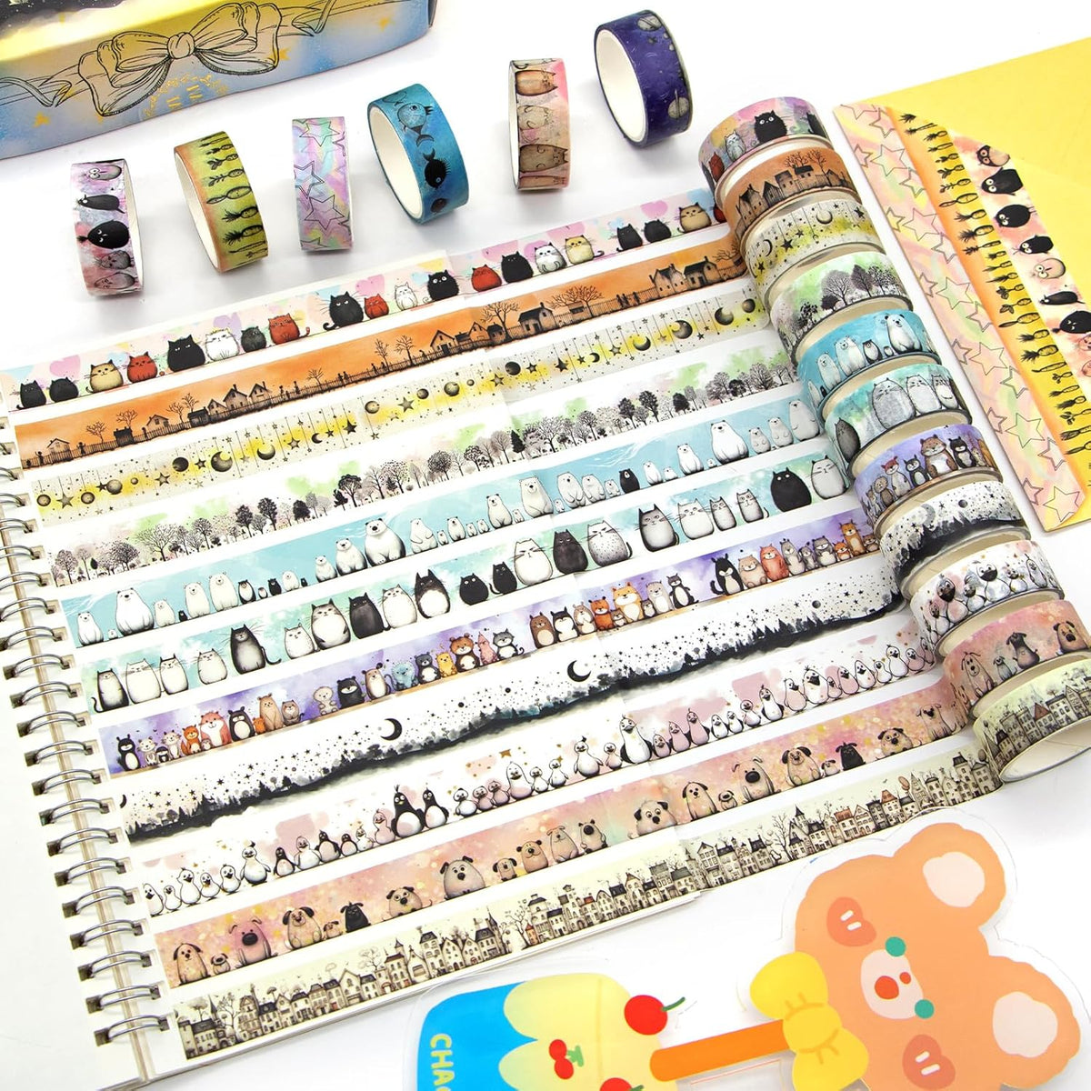Cute Washi Tape Set - 24 Rolls Kawaii Animals Decorative Washi Tape for Scrapbooking Supplies