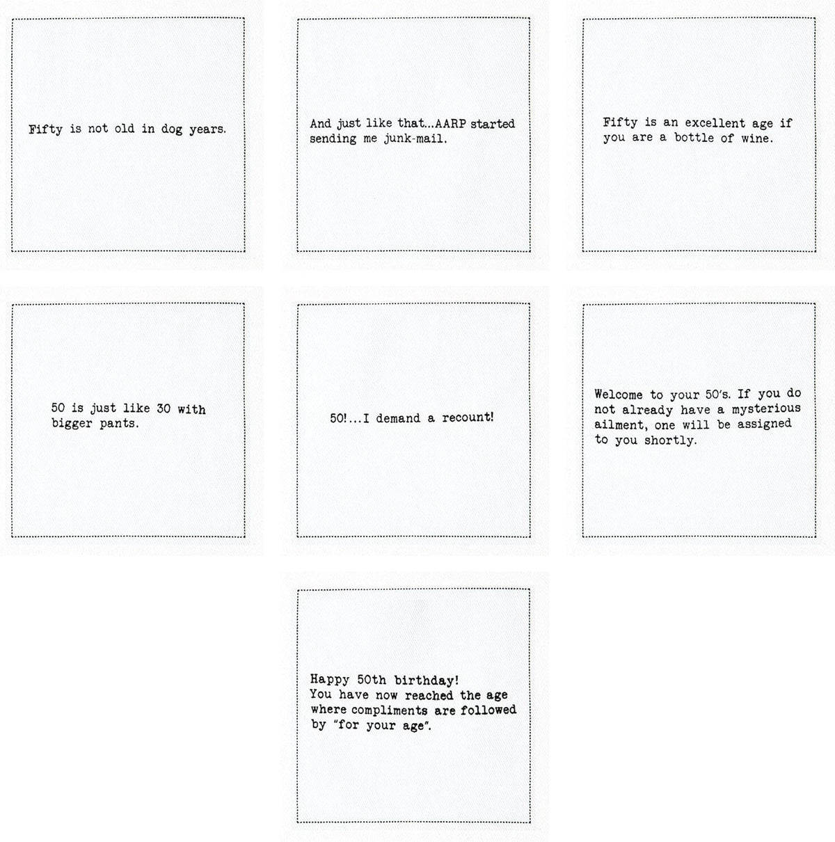Five Star Napkins 50th Birthday Quotes White Cotton Cocktail Napkins, Beverage Napkins, Bar