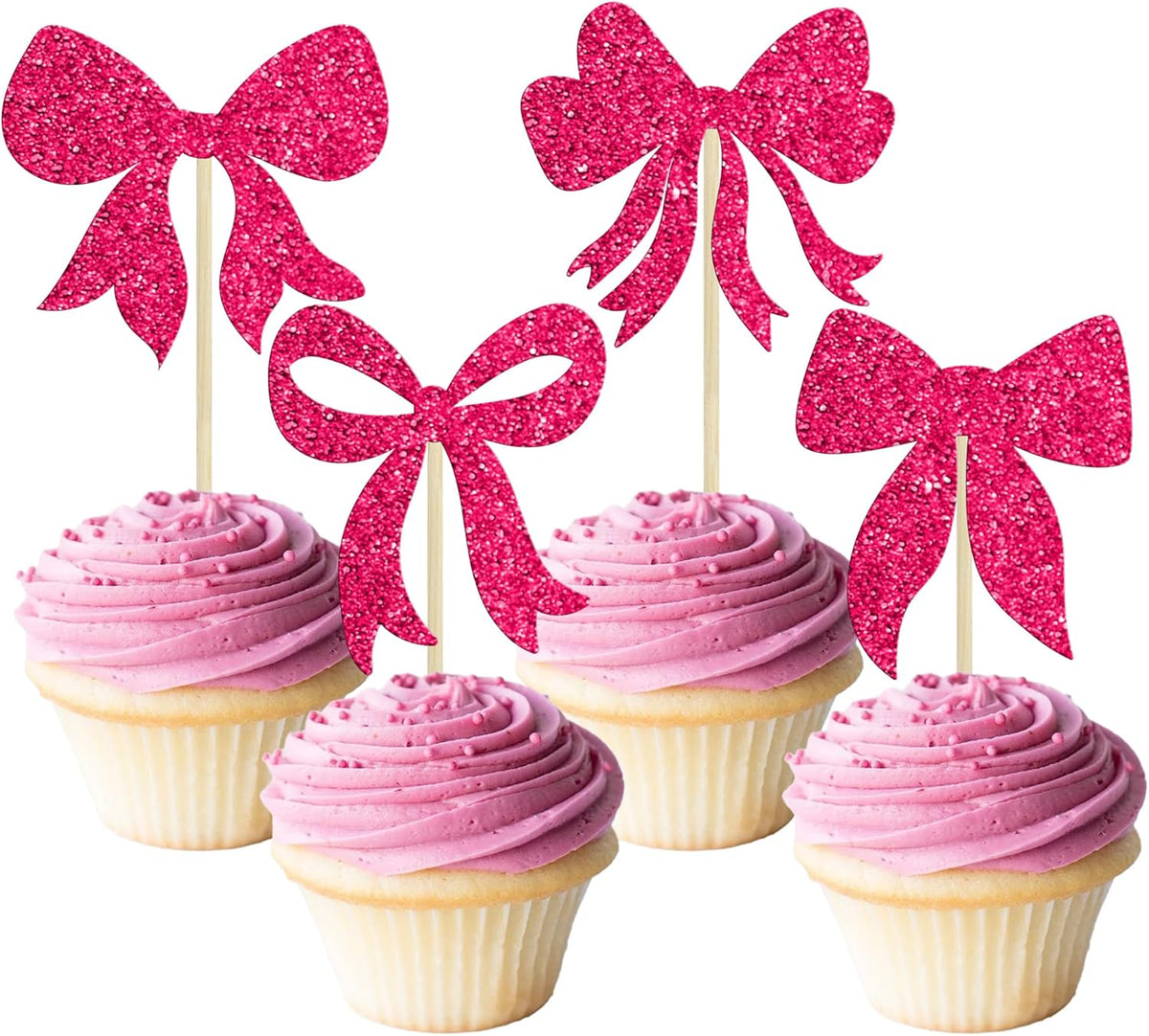Gyufise 36Pcs Bow Cupcake Toppers Glitter Bowknot Cupcake Picks Bow Tie Birthday Decorations
