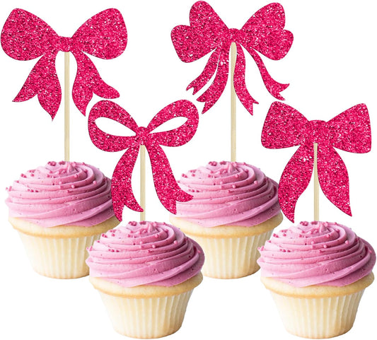 Gyufise 36Pcs Bow Cupcake Toppers Glitter Bowknot Cupcake Picks Bow Tie Birthday Decorations
