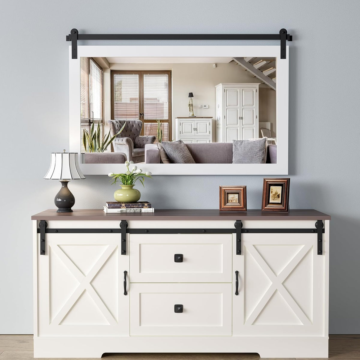 COGOOD Farmhouse Bathroom Mirror - 49 x 30 Large Rectangle Barn Door Mirror for Vanity, Bedroom