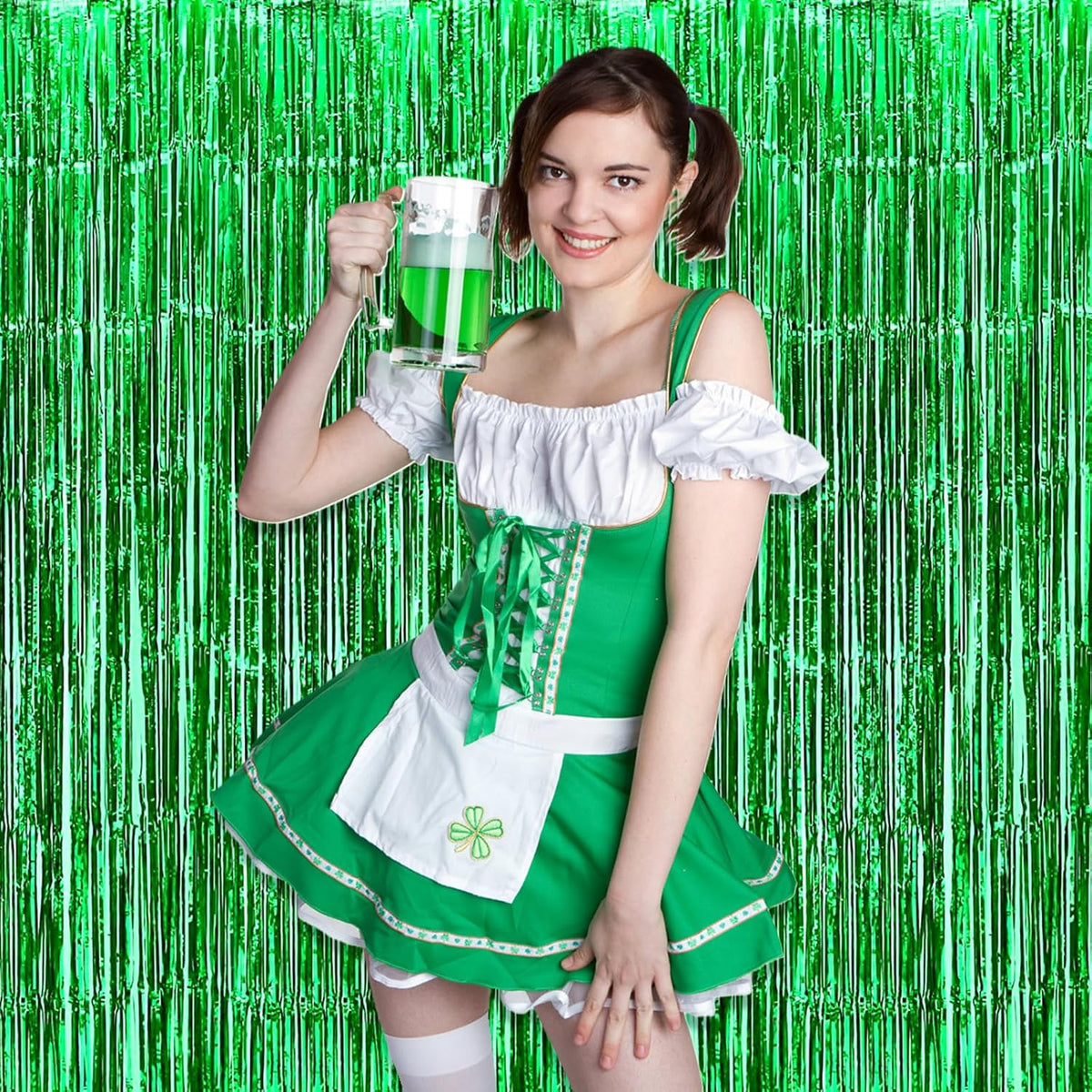3 Pack Green Foil Fringe Curtain Backdrop, 3.28Ft x 8.2Ft Metallic Tinsel Foil Fringe Streamer
