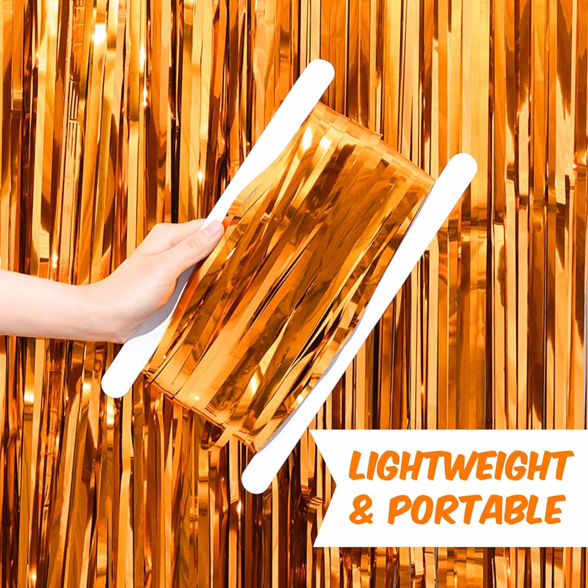 6 Pack Orange Foil Fringe Curtains Backdrop, 3.28 x 8.2 Ft Metallic Streamers Tinsel Curtains