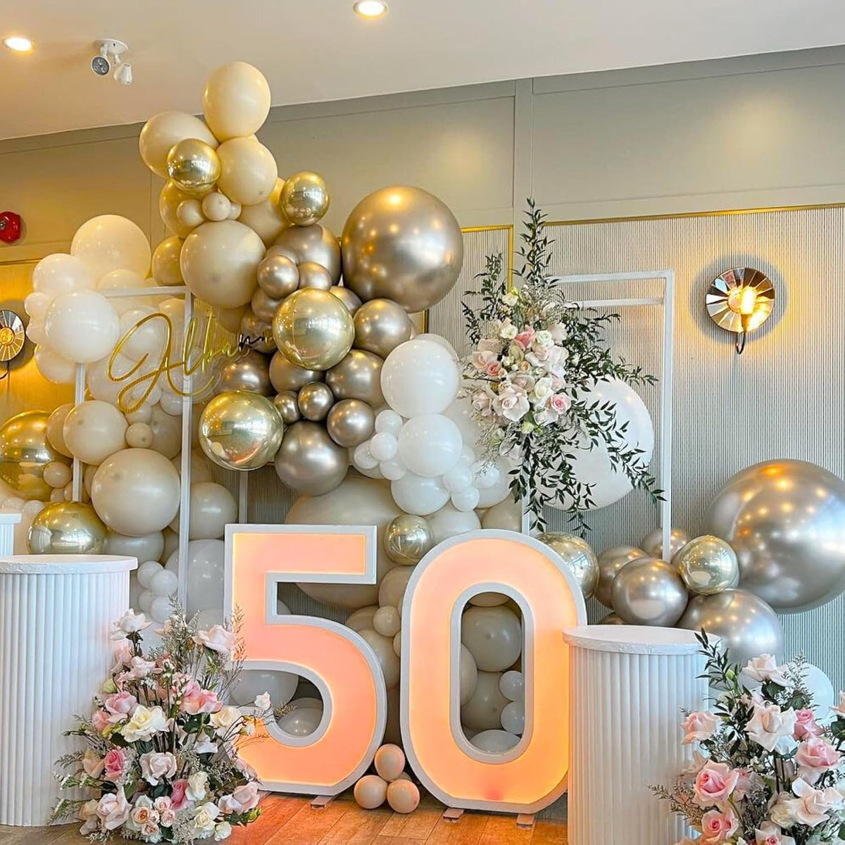 Gold and White Balloons, 12 Inch Gold Balloons, Nude Metallic Champagne Gold Balloons, Pearl White