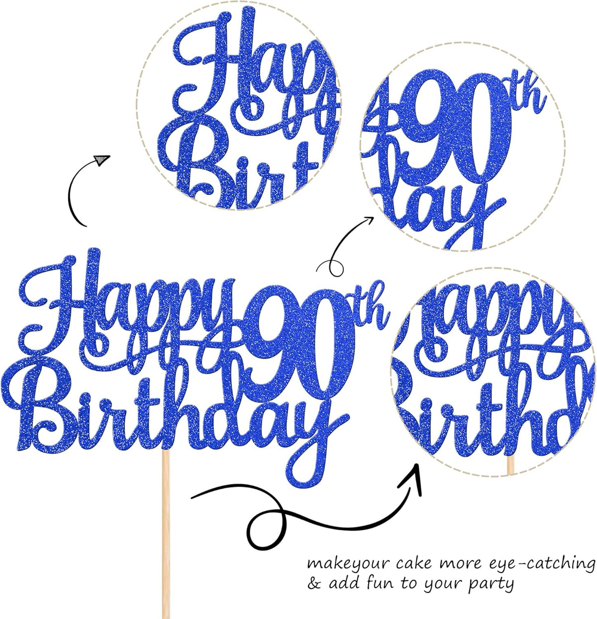 1 PCS Happy 90th Birthday Cake Topper Glitter Cheers to 90 Years Birthday Cake Pick Ninety 90