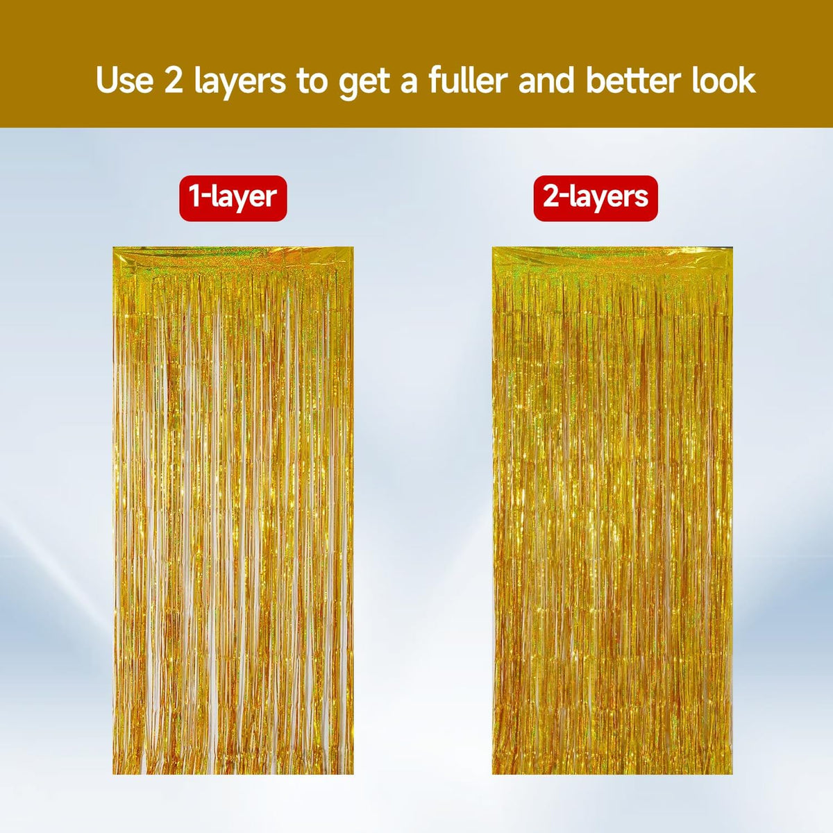 QRabbit 4 Pack Foil Fringe Curtains, Gold Metallic Tinsel Party Streamers Curtains, Backdrop