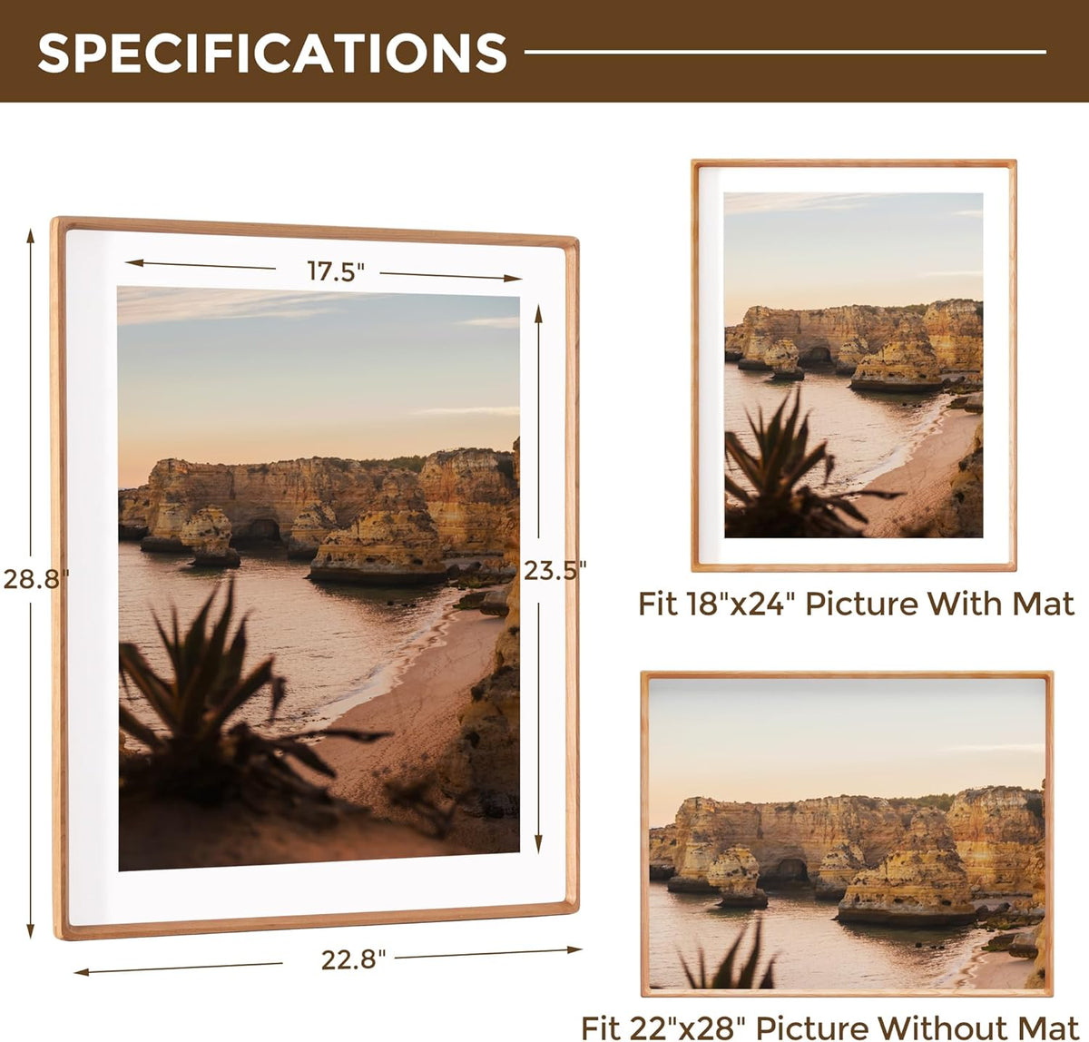 22x28 Picture Frame USA-Sourced Natural Cherry Wood Solid Original Wood Photo Frame Rounded Corner