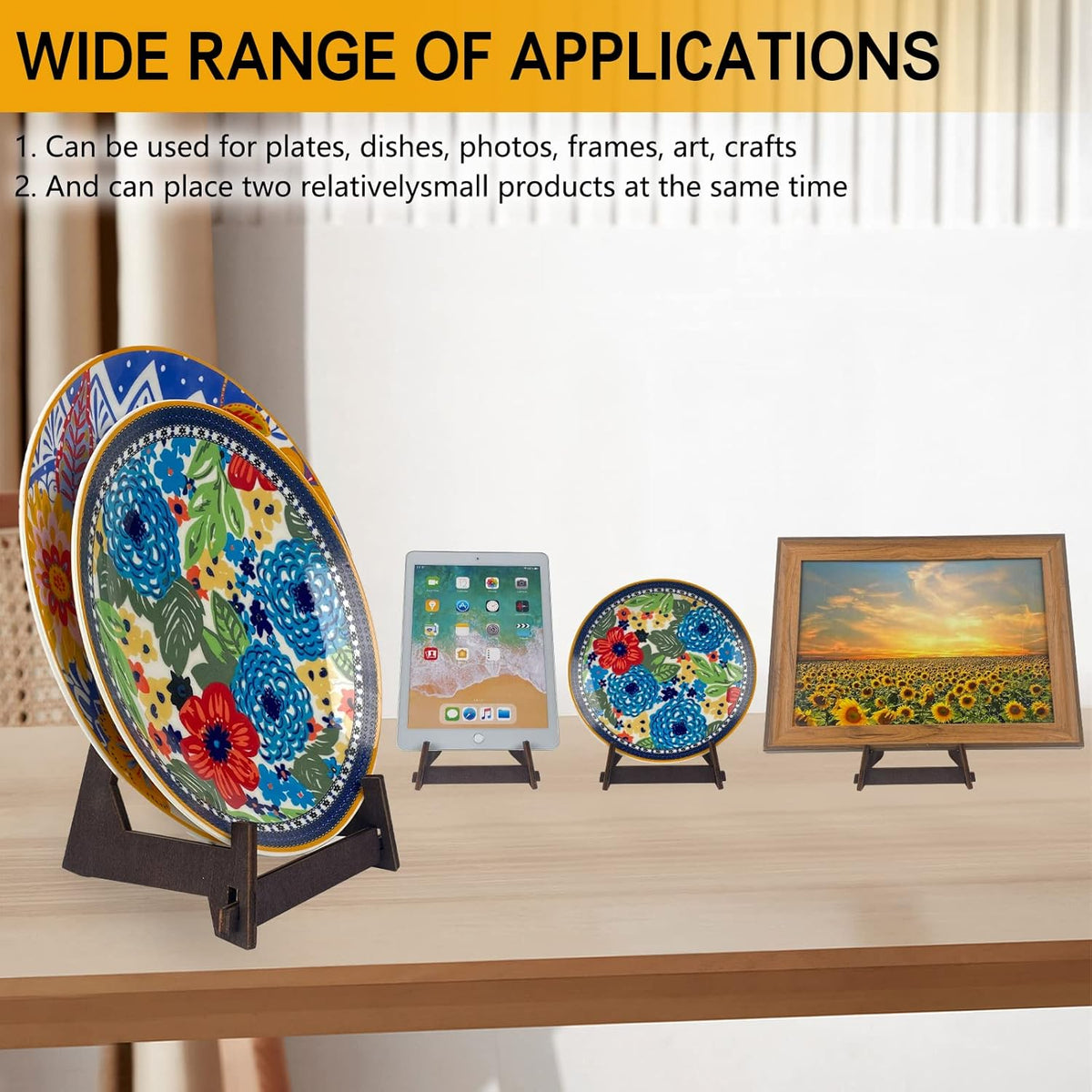 6 Inch Wooden Display Stand, Plate Holder for Picture Frame, Book, Plaque, Easel and Decorative