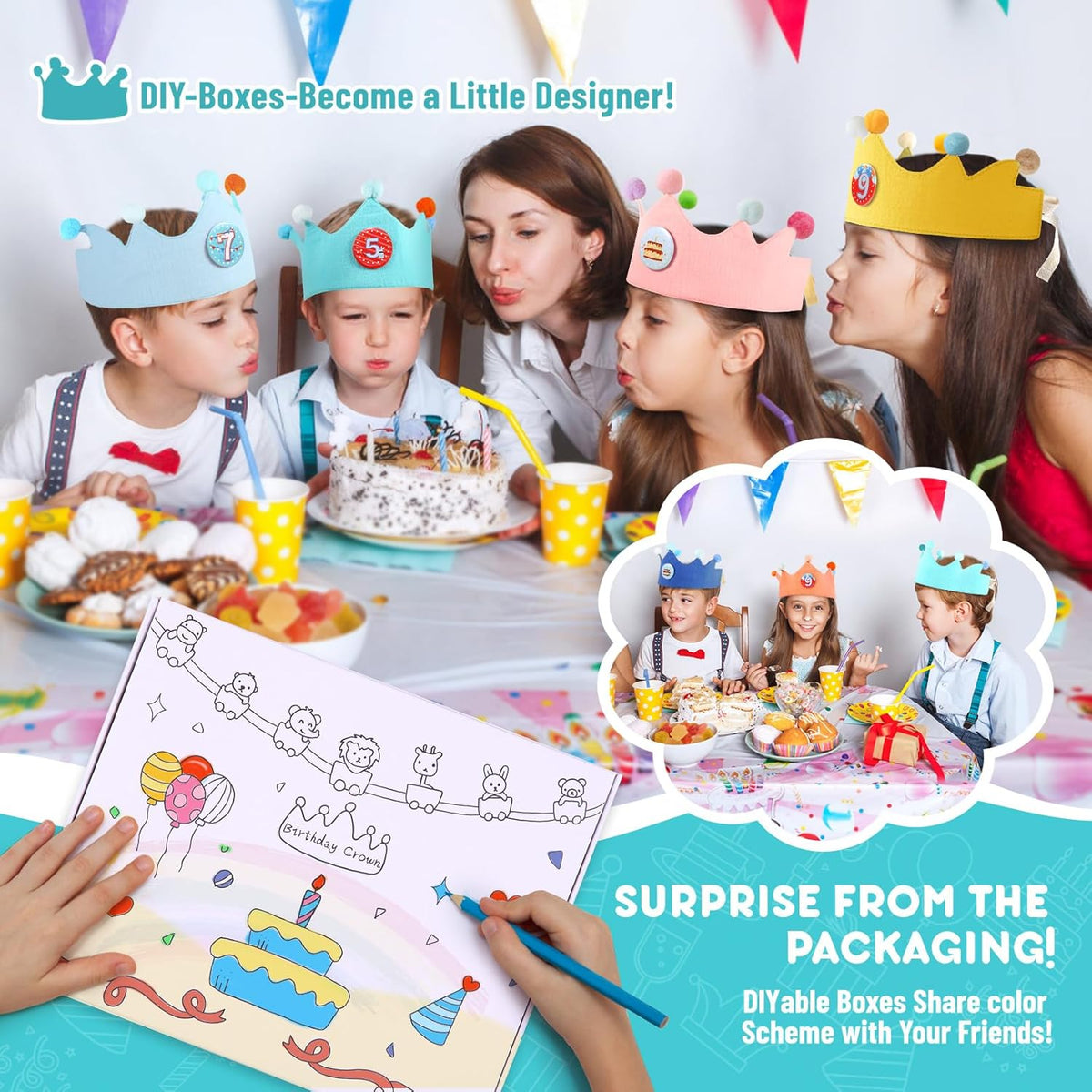 Reusable Birthday Crown with Numbers,Kids Birthday Hat Fabric Crown Pertain Kids Boy Toddler Girl