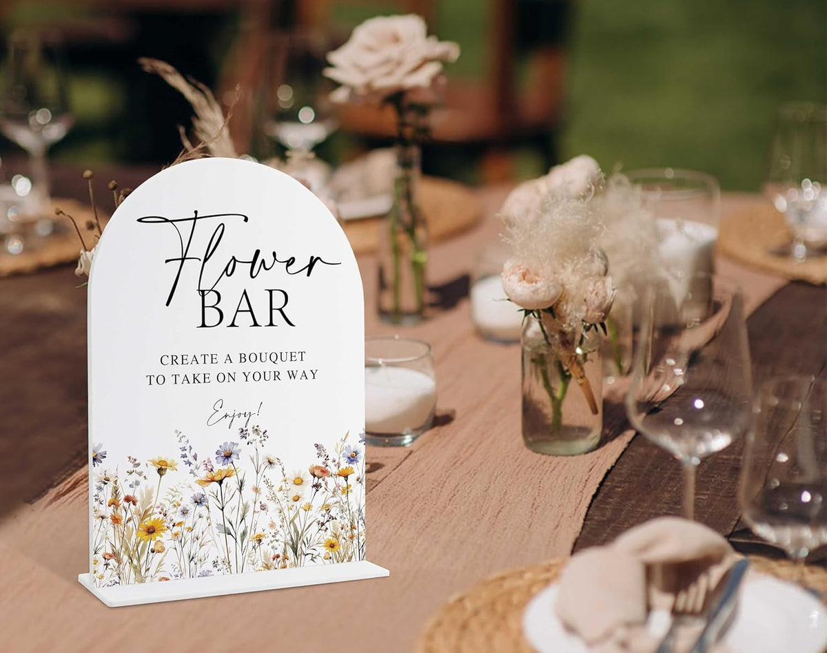 Wedding Signs for Ceremony and Reception, Boho Floral Acrylic Flower Bar Sign, Wedding Signage with